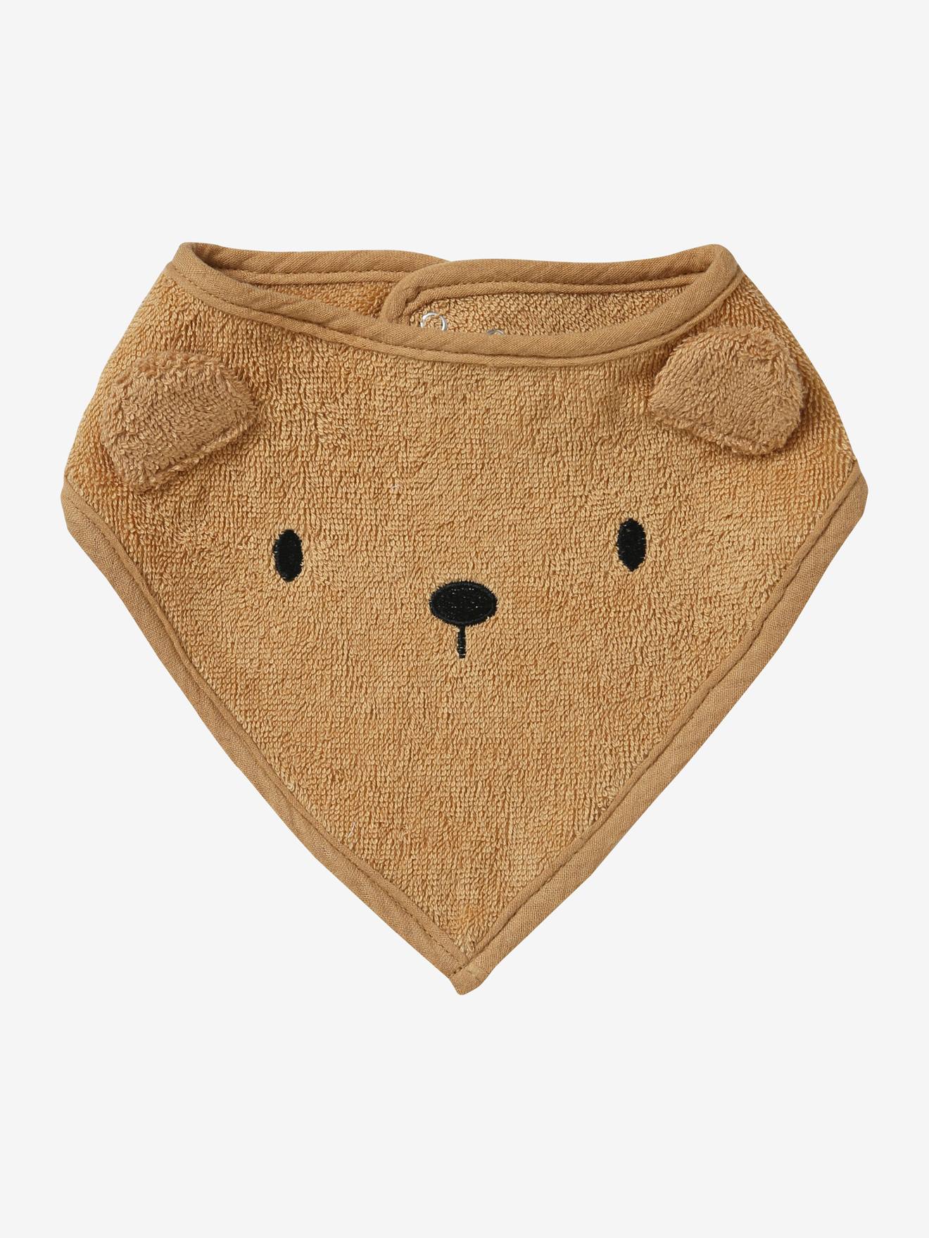 Lot de 3 bavoirs bandanas en éponge et gaze de coton caramel