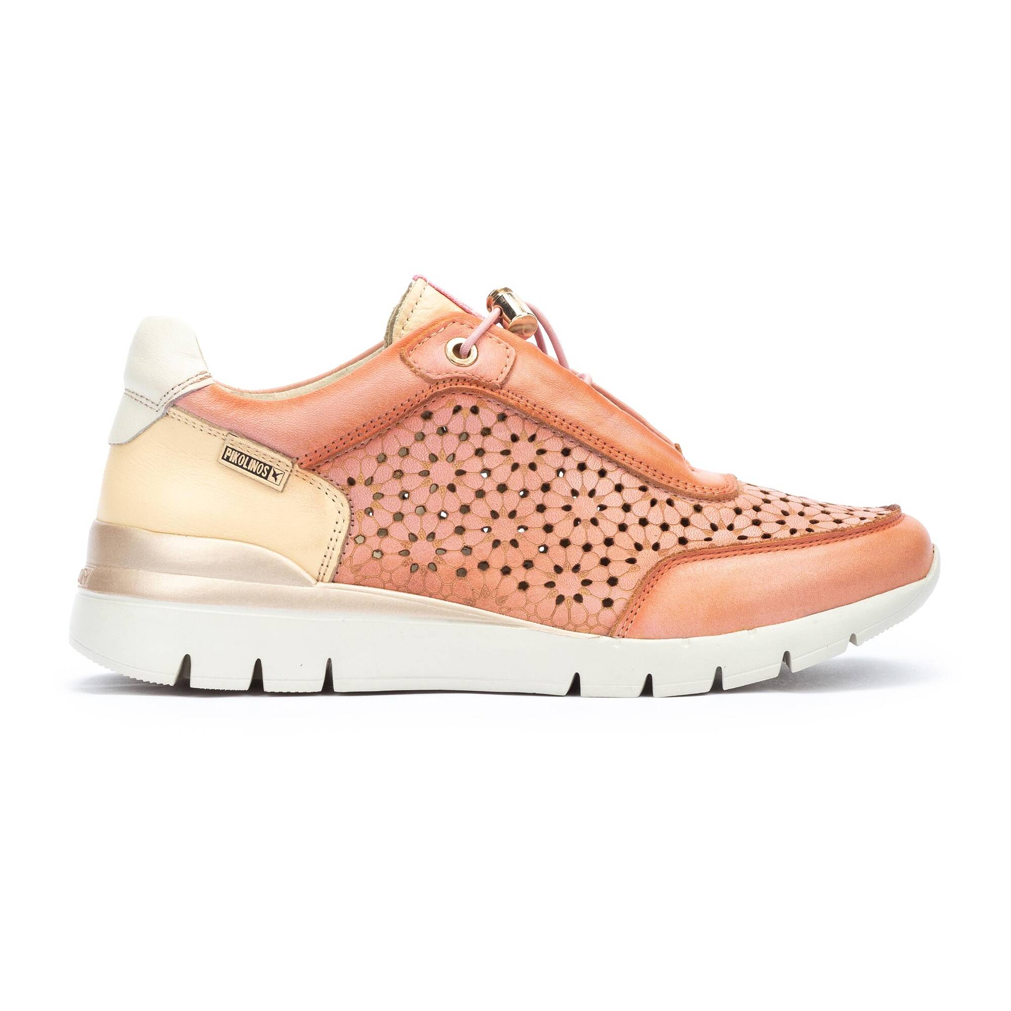 Damskie trampki ze skórzanymi detalami - PEACH