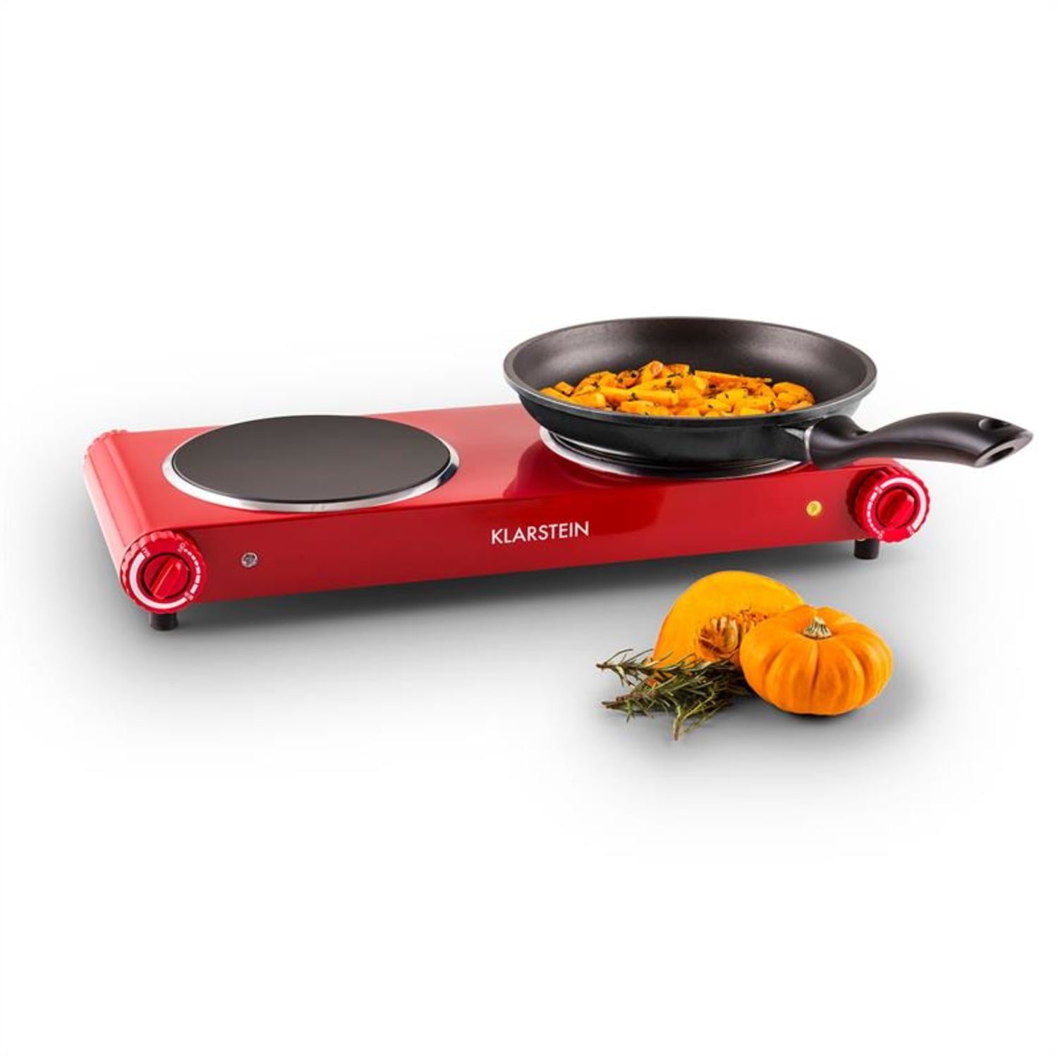 Klarstein Doppelkochplatte Captain Cook² Doppel-Kochplatte Infrarot 2400W Edelstahl rot, Kochplatte 2 Platten keramik Kochfeld Infrarot