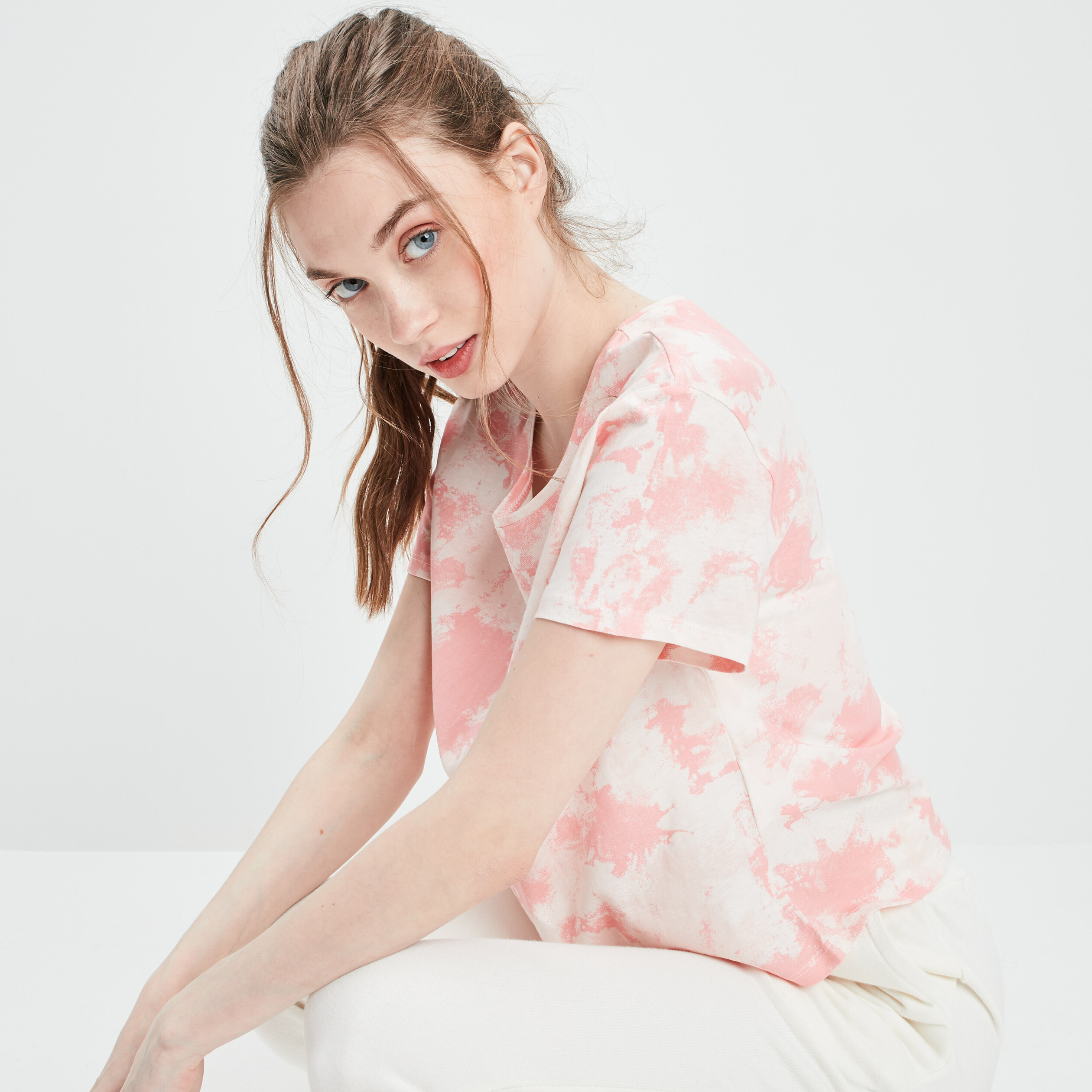 T-shirt cropped col rond rose fluo femme | La Halle