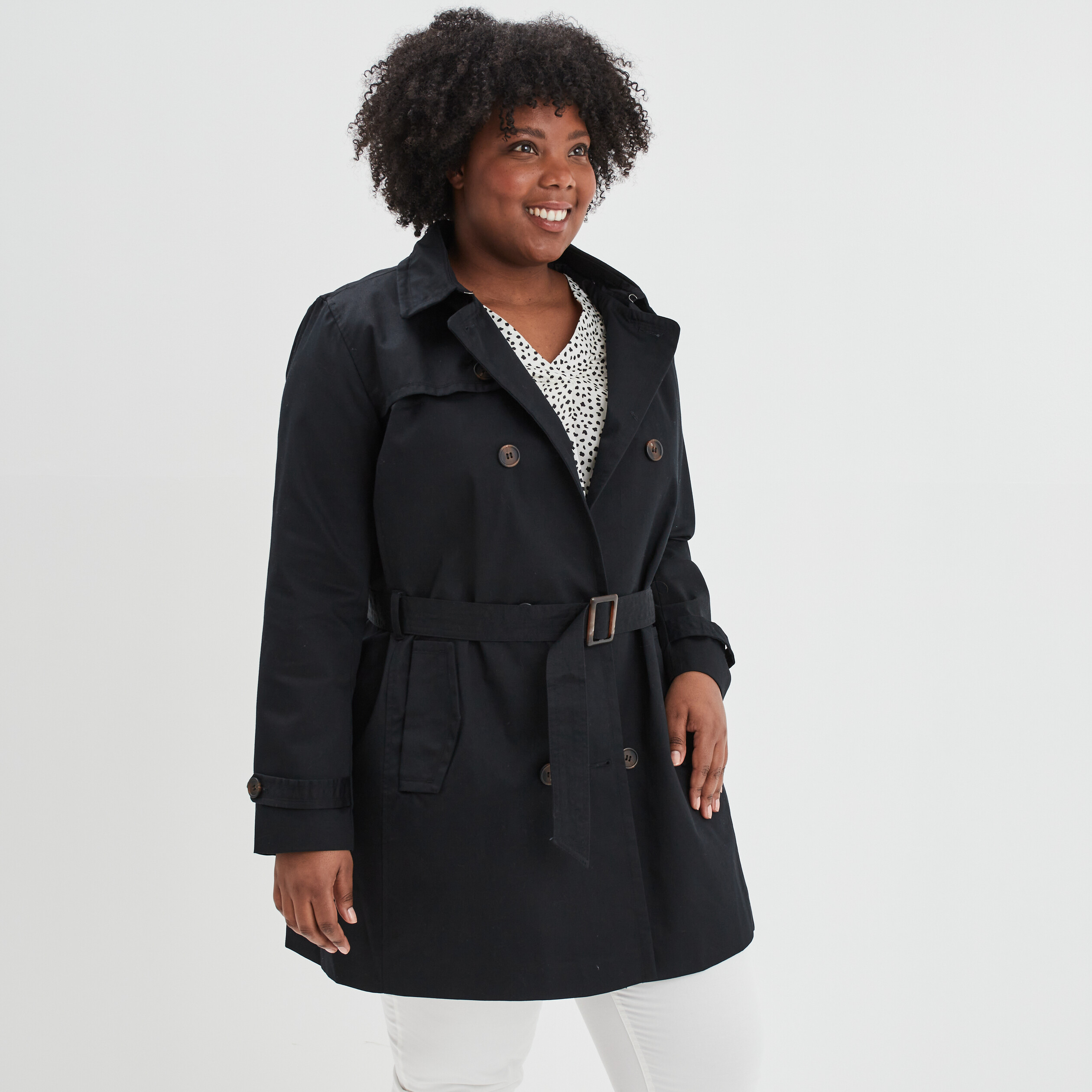 Trench droit ceinturé noir femme grande taille | La Halle