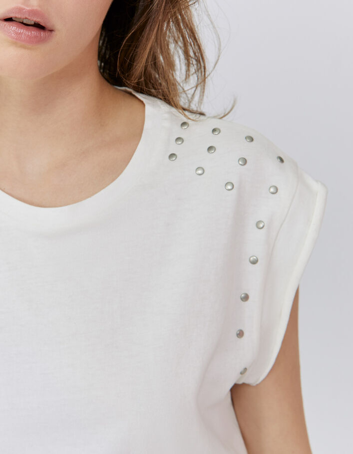 Tee-shirt blanc loose clouté femme