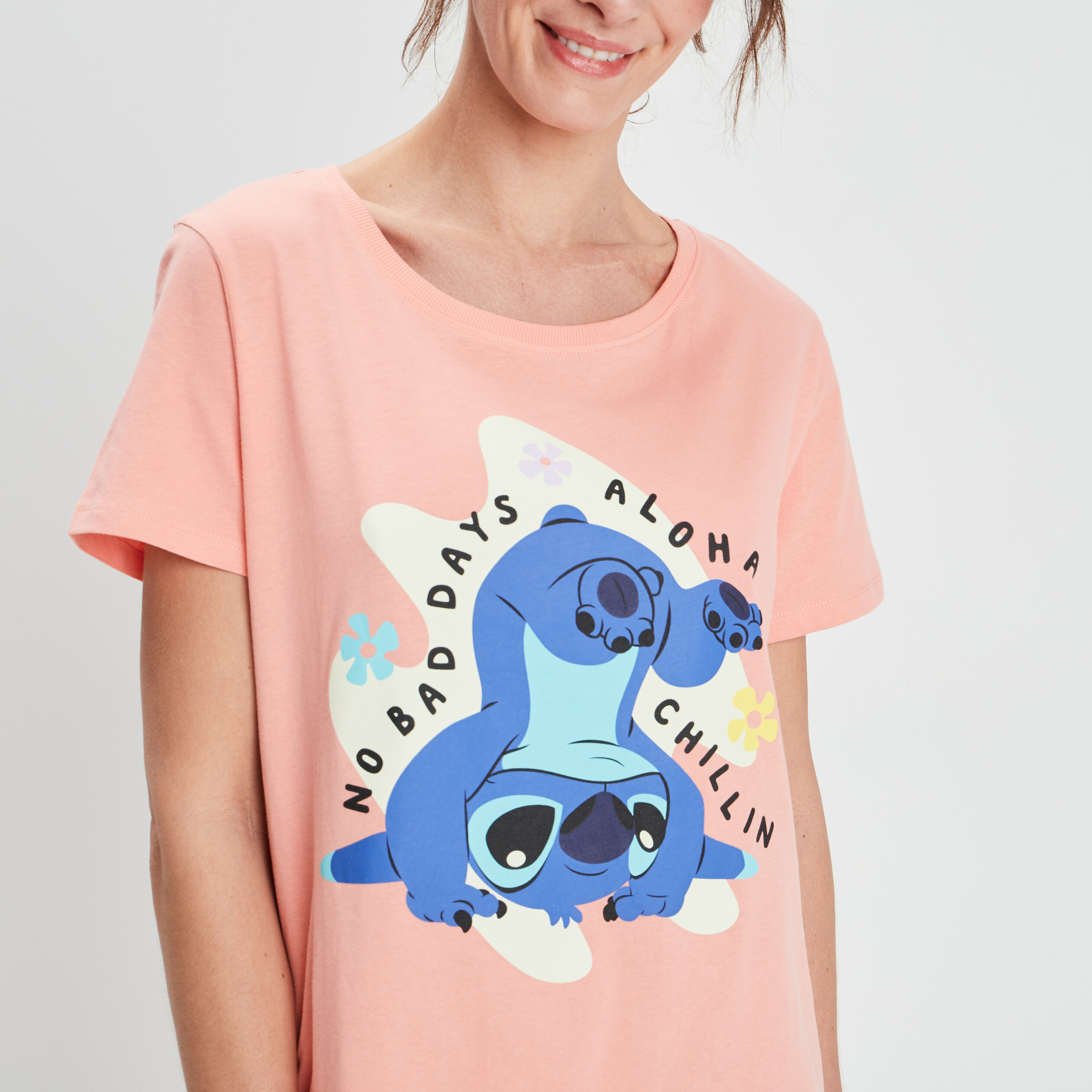 Ensemble pyjama 2 pièces Lilo et Stitch orange corail femme | La Halle