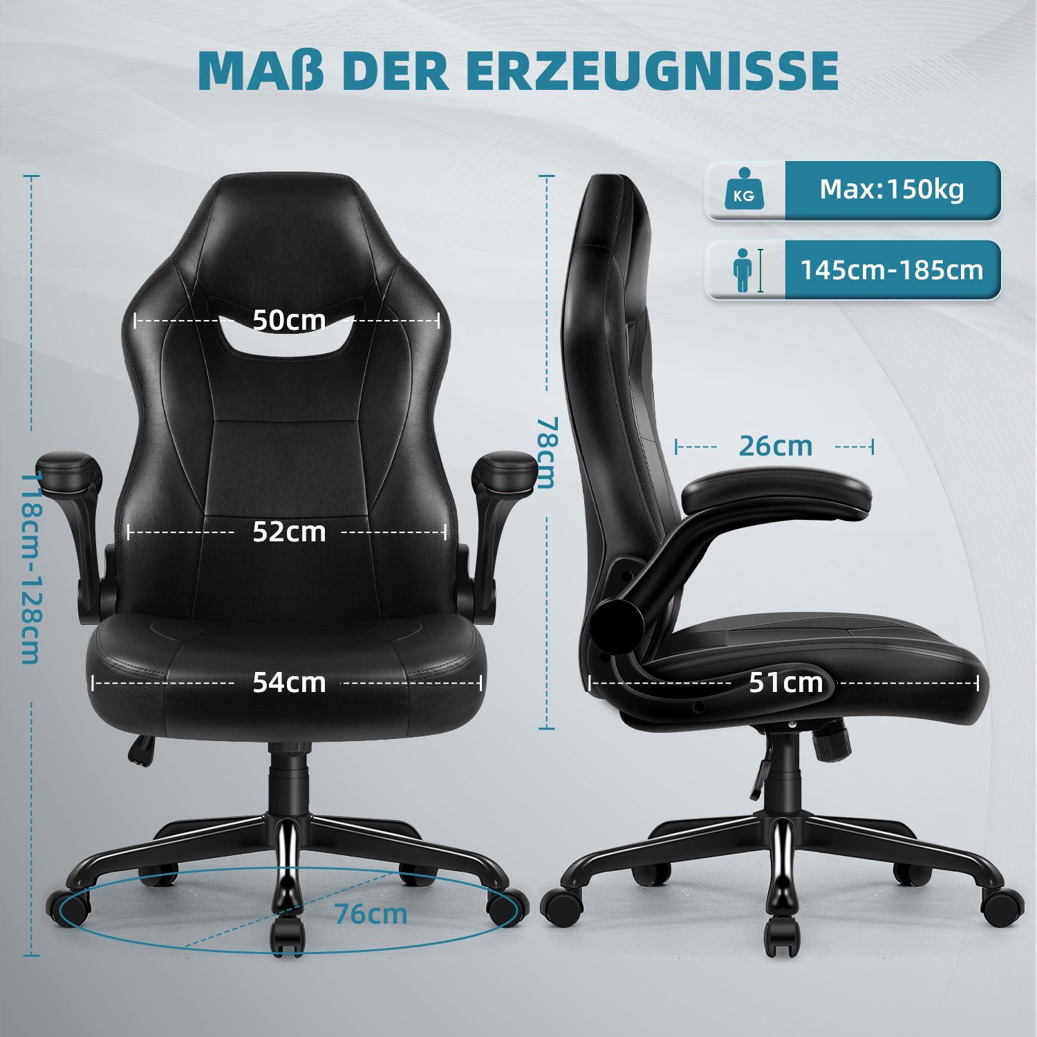 Aiidoits Gaming-Stuhl Bürostuhl, Gaming Stuhl, Chefsessel Gaming Sessel Computerstuhl (Packung), 90° klappbare Armlehne