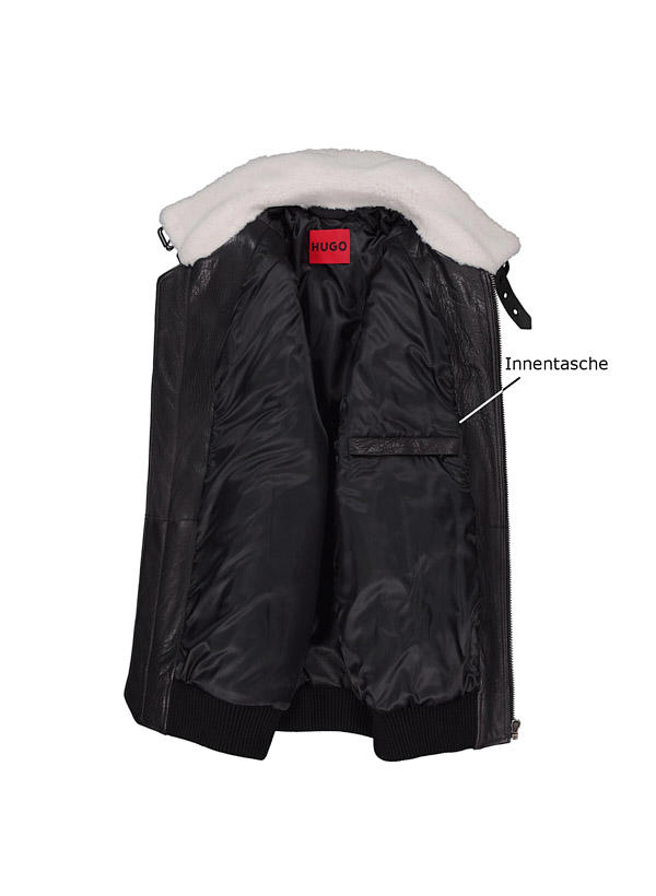 HUGO, Lederjacke Loran, Büffelleder Lammfell, schwarz