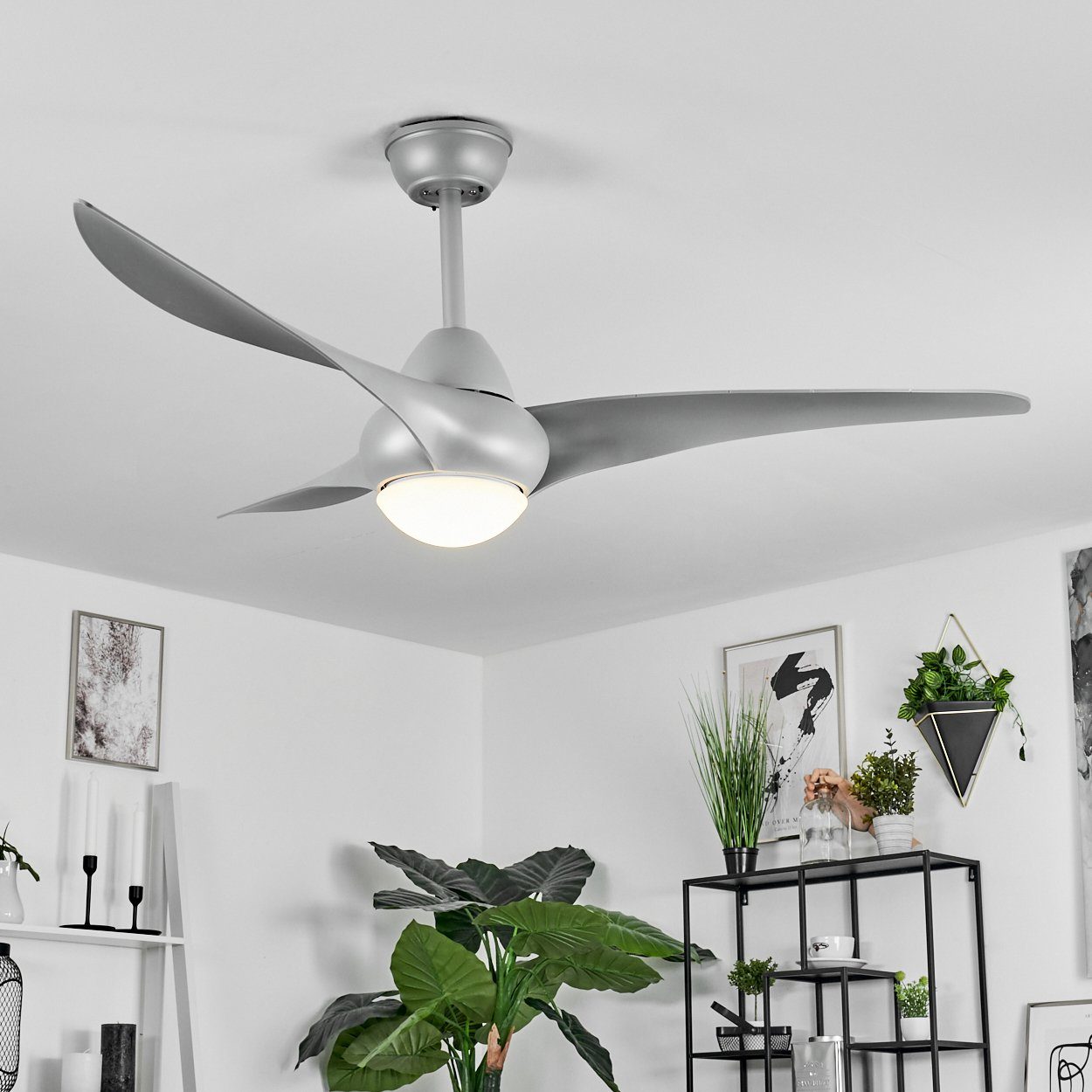 hofstein Tischturmventilator Deckenventilator aus Kunststoff in Titan/Weiß, 1 x LED 20 Watt (inkl)