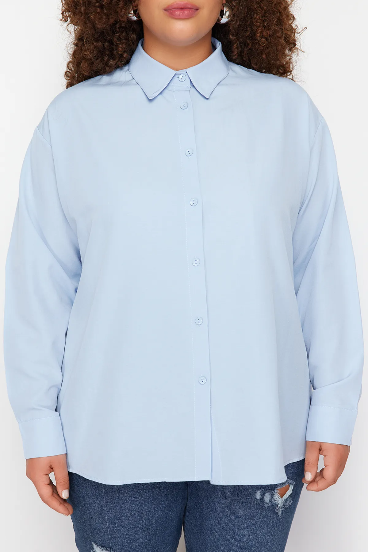 Trendyol Curve  Hellblaues gewebtes Hemd TBSSS22GO0319