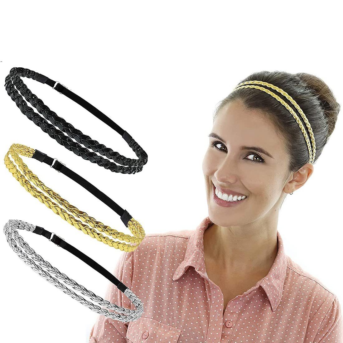COUNJOYING Haarband Hippie Haarband - Einfarbiger Geflochtenes Haarschmuck, Einheitsgrößer, 3-tlg.