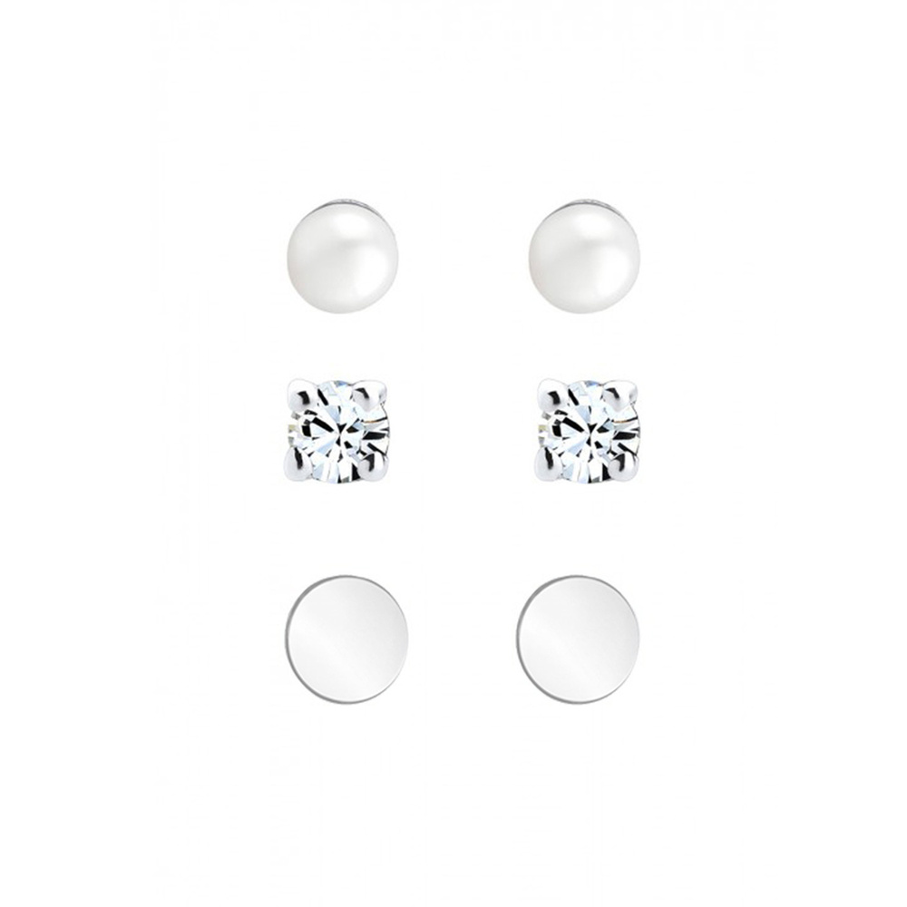 Elli Elli Boucles d'Oreilles Set Geo Perle Kristalle 925 Silber Boucles d'oreilles