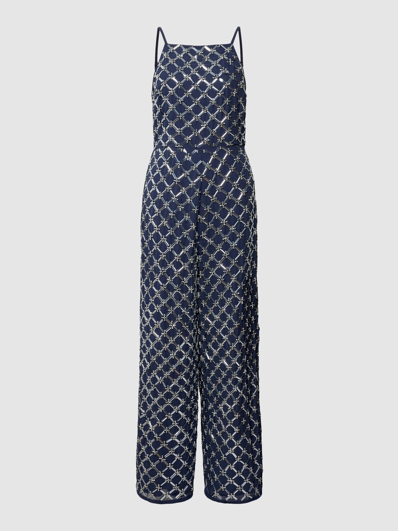 Jumpsuit mit Strasssteinbesatz in marineblau