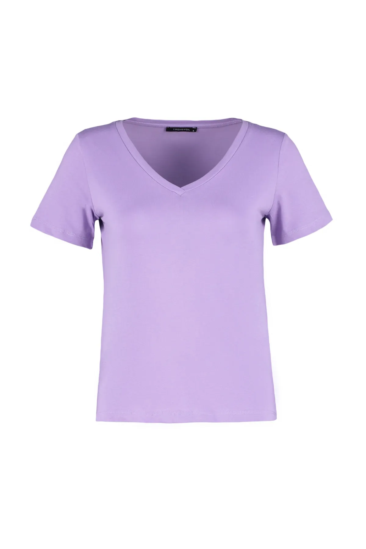Trendyol Collection  Marineblau-Lila, 100 % Baumwolle, 2er-Pack Basic-Strick-T-Shirts mit V-Ausschnitt TWOSS23TS00002