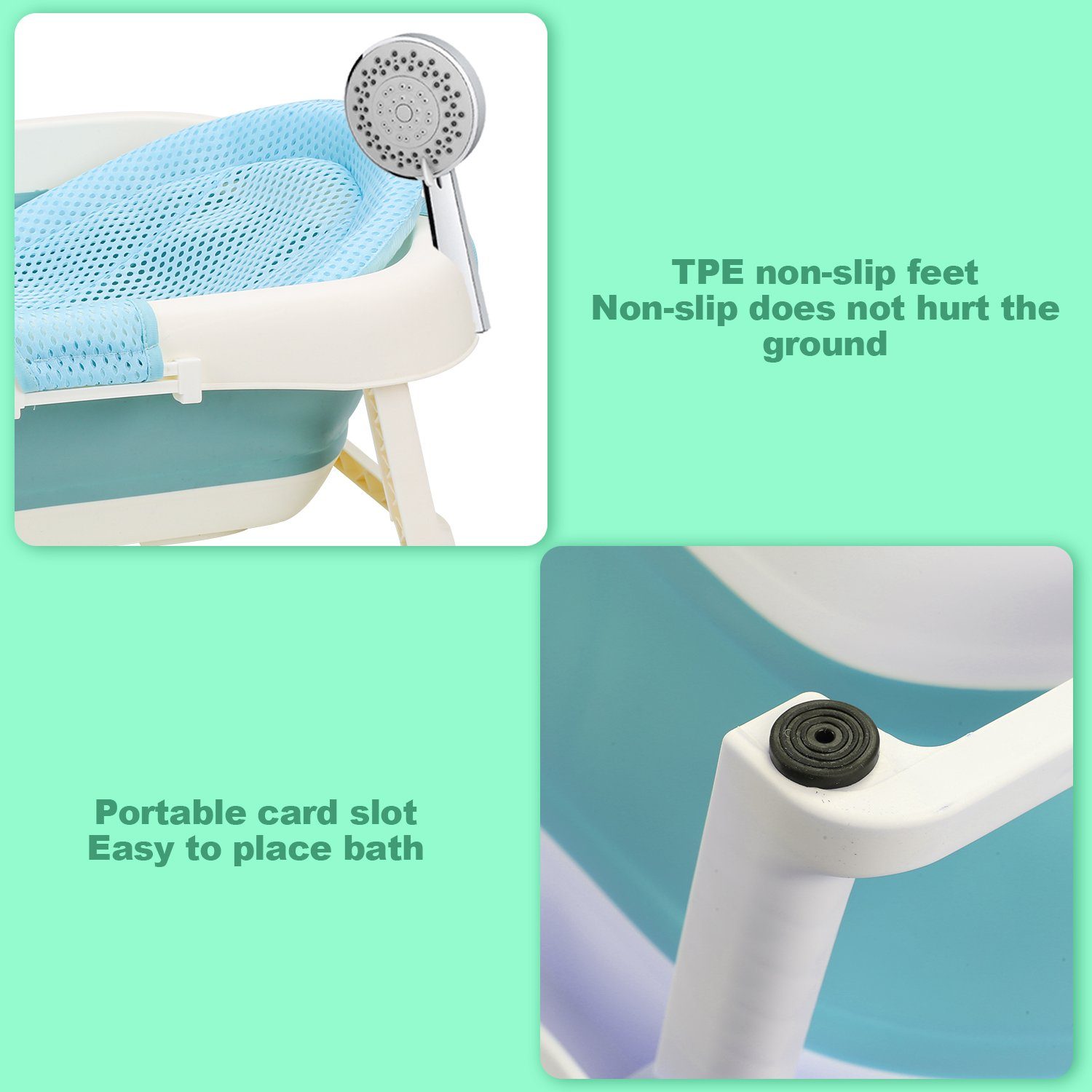 Yakimz Babybadewanne Baby Badewanne Tragbare Faltbare mit Sicherheitsnetz Grün Babywanne