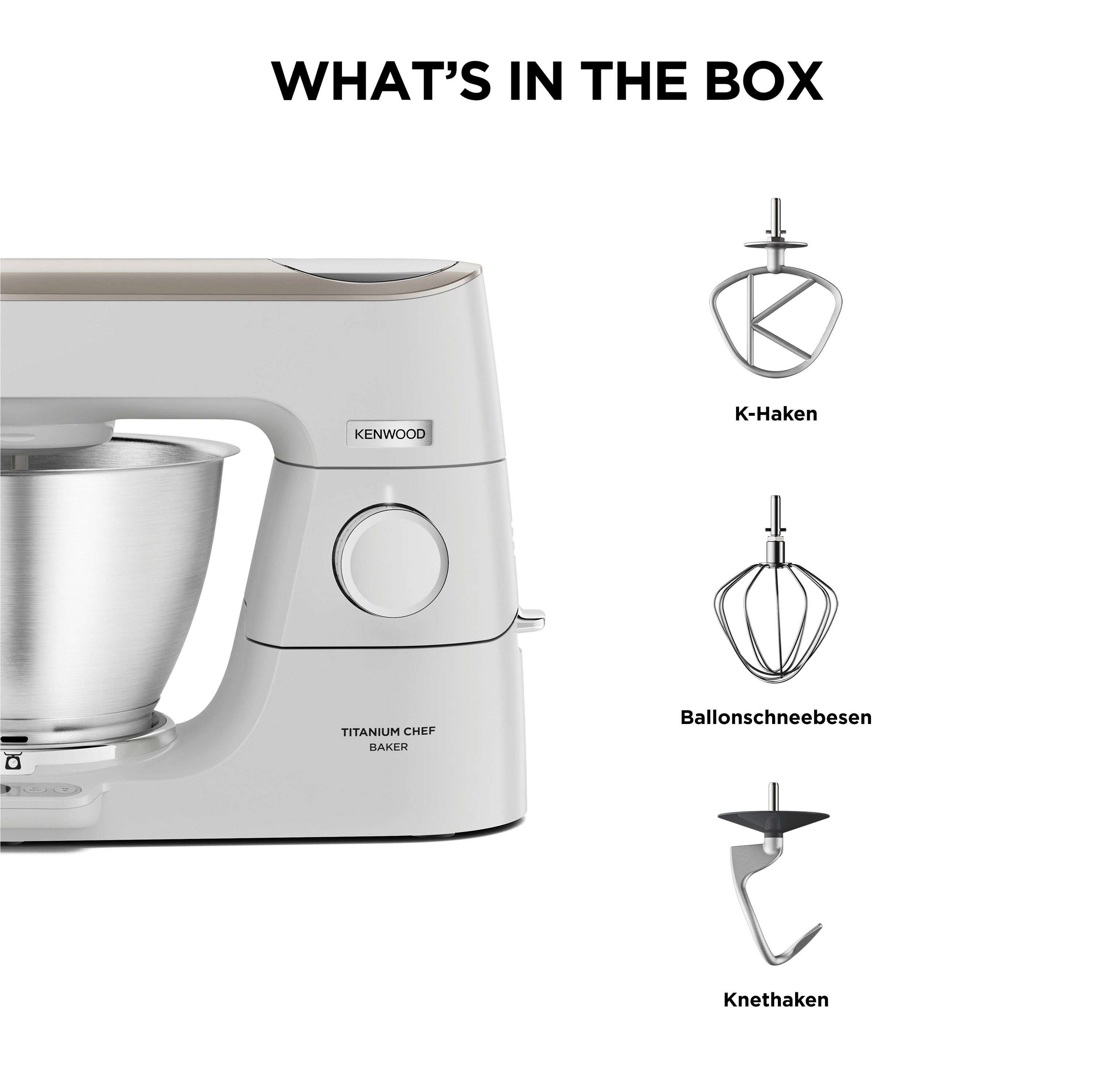 KENWOOD Küchenmaschine Titanium Chef Baker KVC65.001WH, 1200 W, 5 l Schüssel, weiß