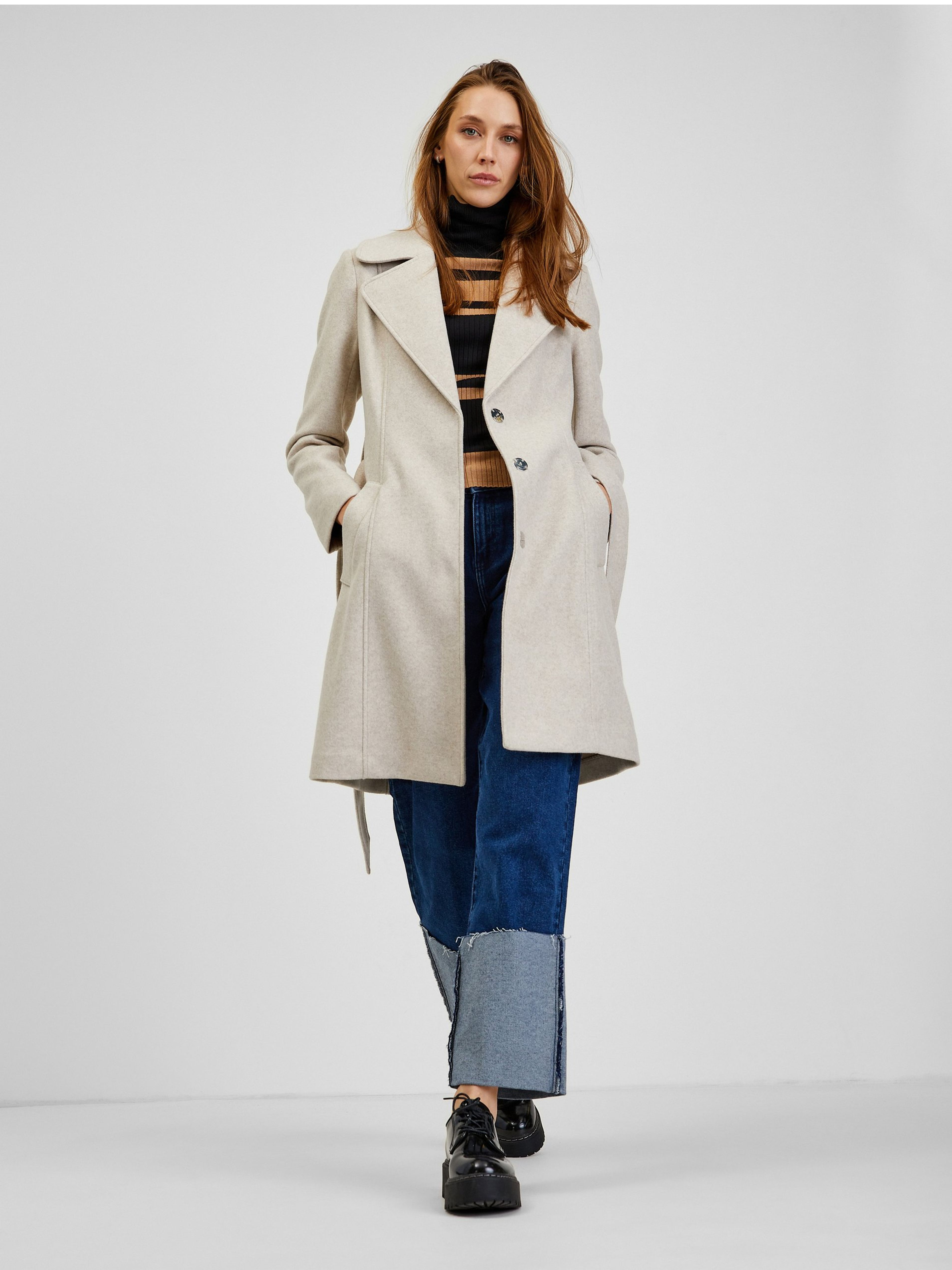 Beige Damen Wintermantel mit Gürtel ORSAY