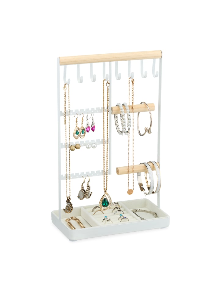 relaxdays Schmuckständer in Weiß/ Natur - (B)19,5 x (H)32,5 x (T)11 cm günstig kaufen onesize
