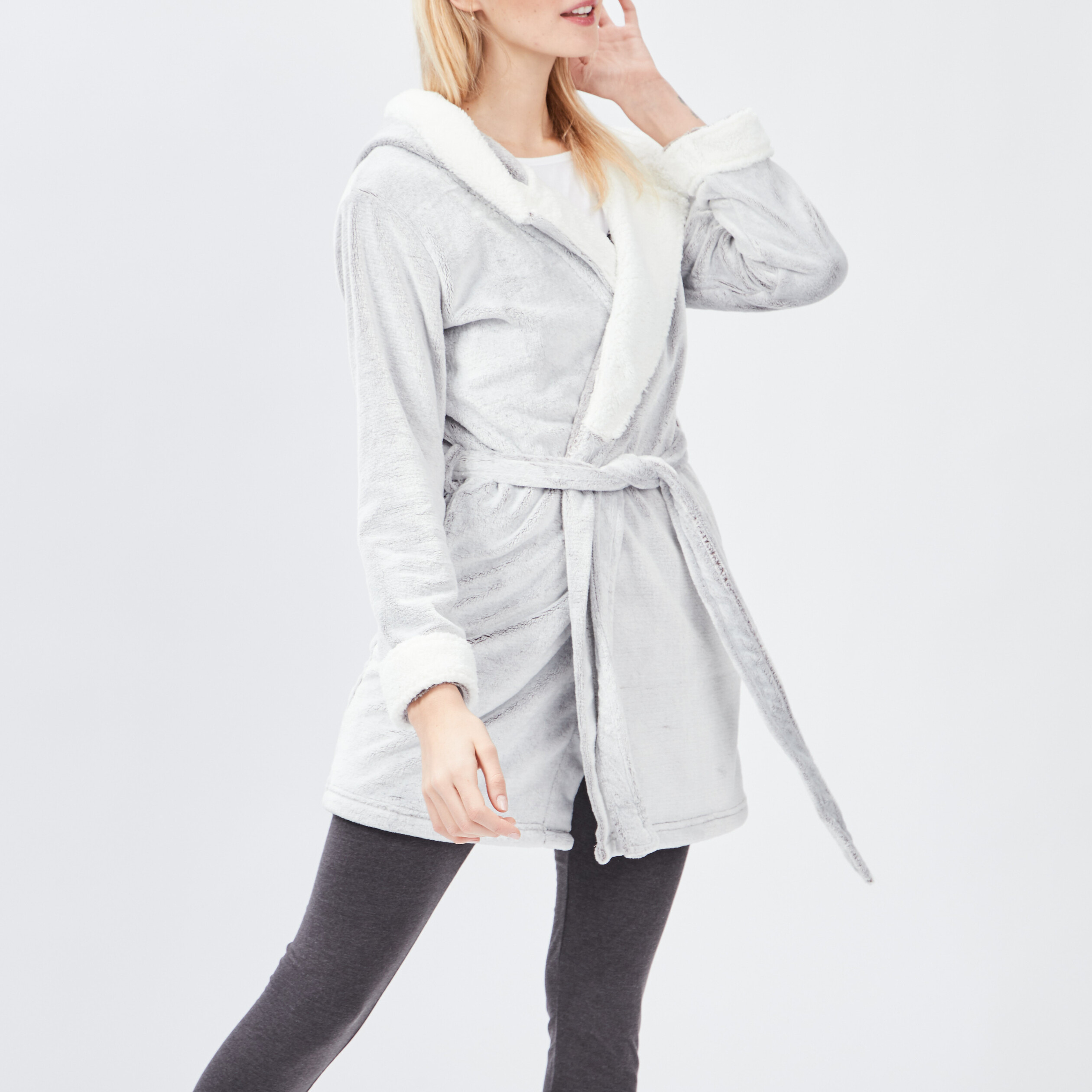 Peignoir à capuche taupe femme | La Halle