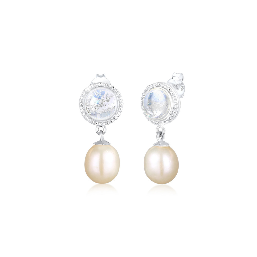 Elli PREMIUM Elli PREMIUM Boucles d'Oreilles Vintage Mariage Pierre de Lune Perles d'eau Douce Boucles d'oreilles