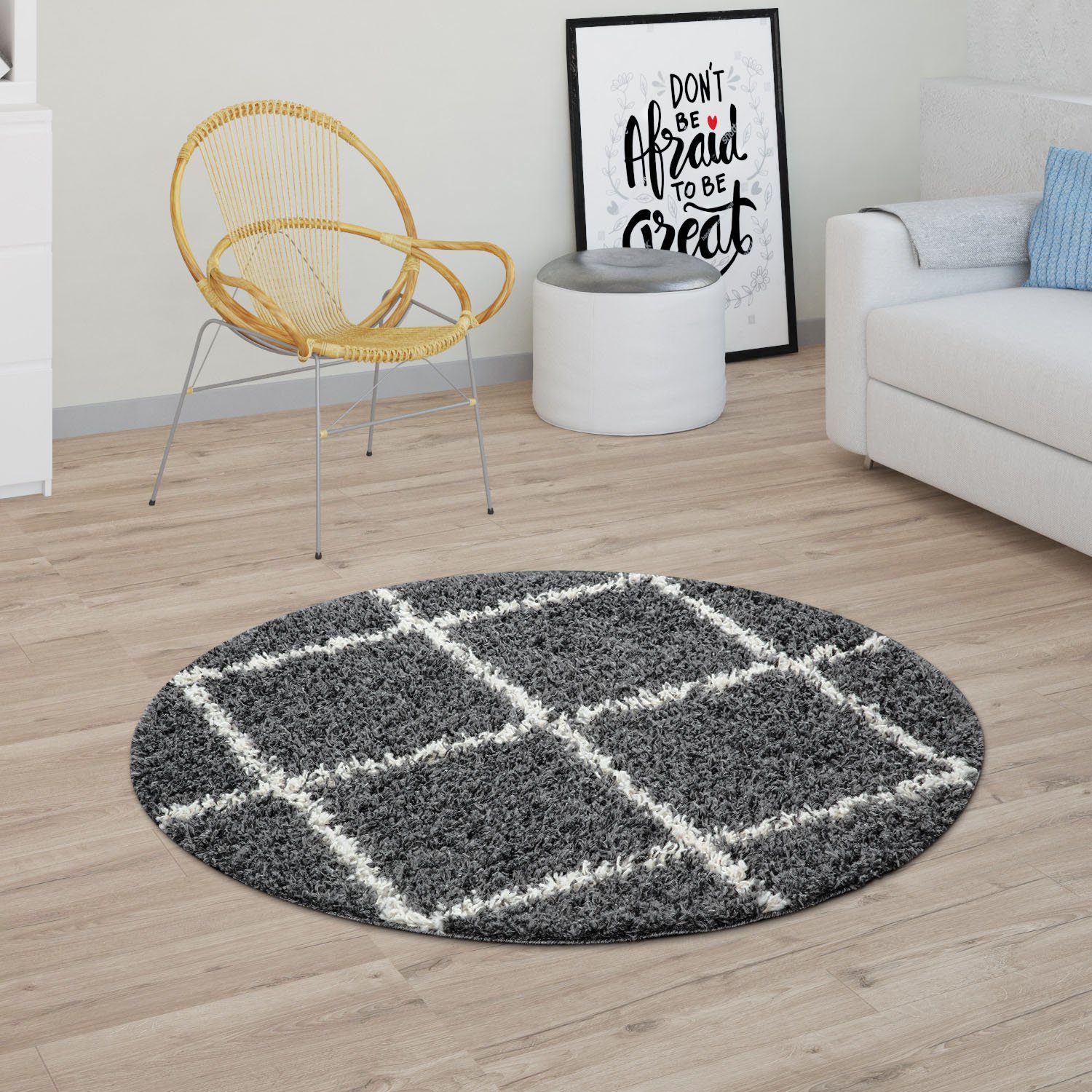 Hochflor-Teppich Kalmar 441, Paco Home, rund, Höhe: 40 mm, Scandi Design, Rauten Muster, weich & kuschelig