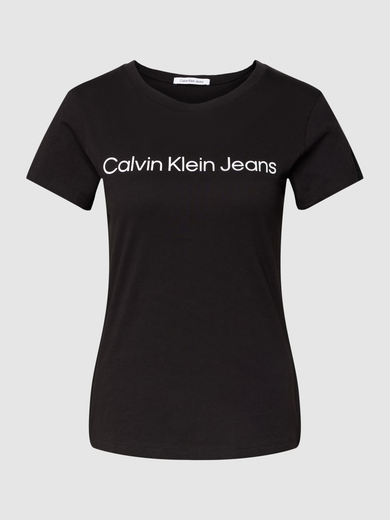 Slim Fit T-Shirt mit Label-Print in schwarz