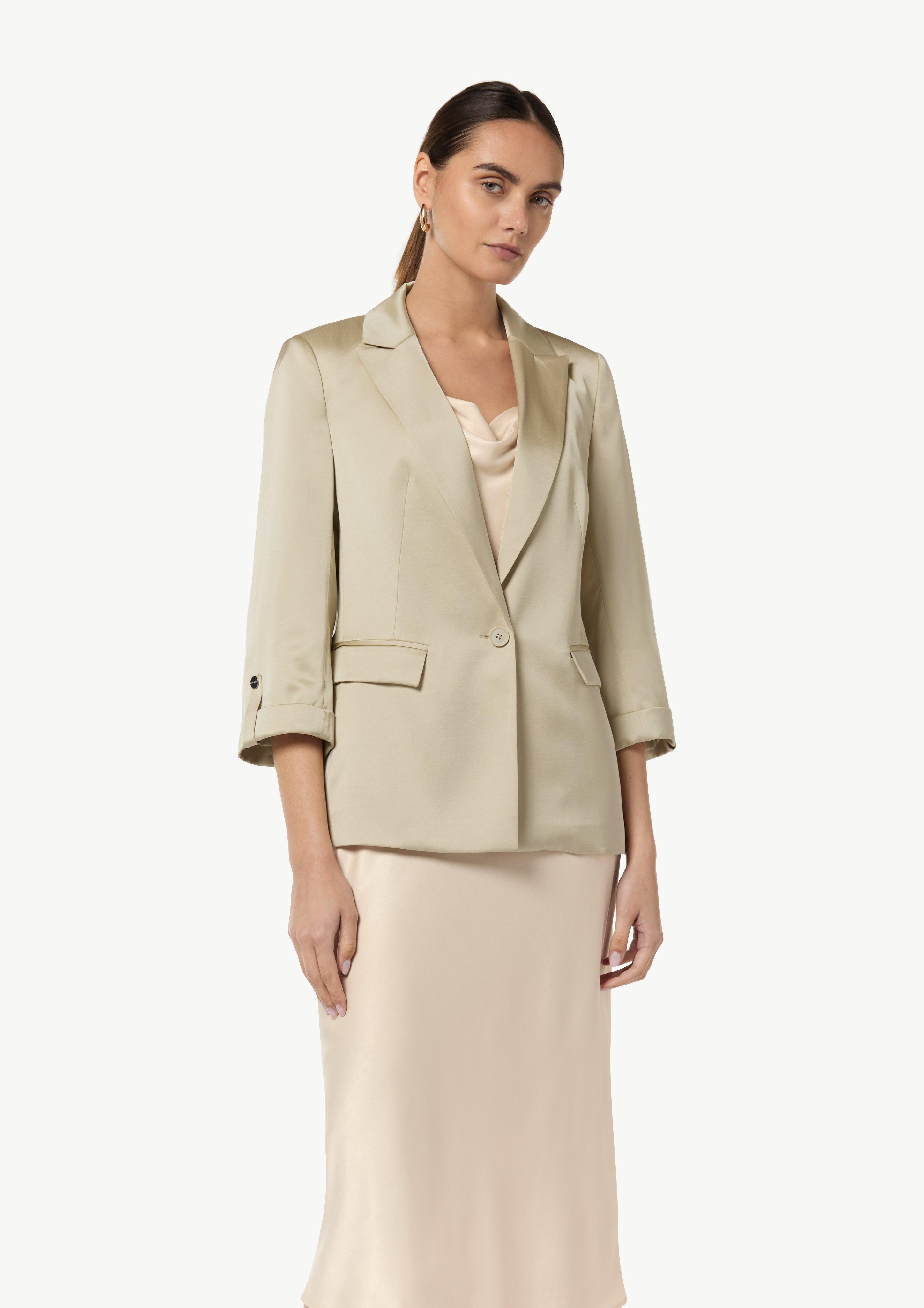 Satinierter Blazer mit 3/4-Ärmel - helles beige