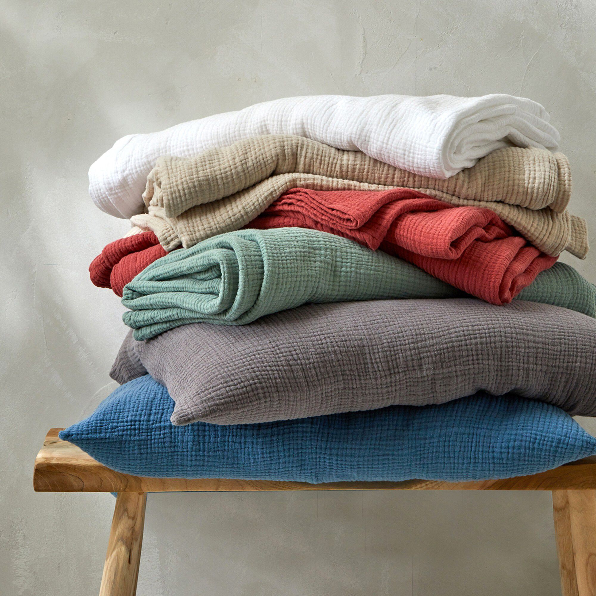 Linge de lit uni en triple gaze de coton