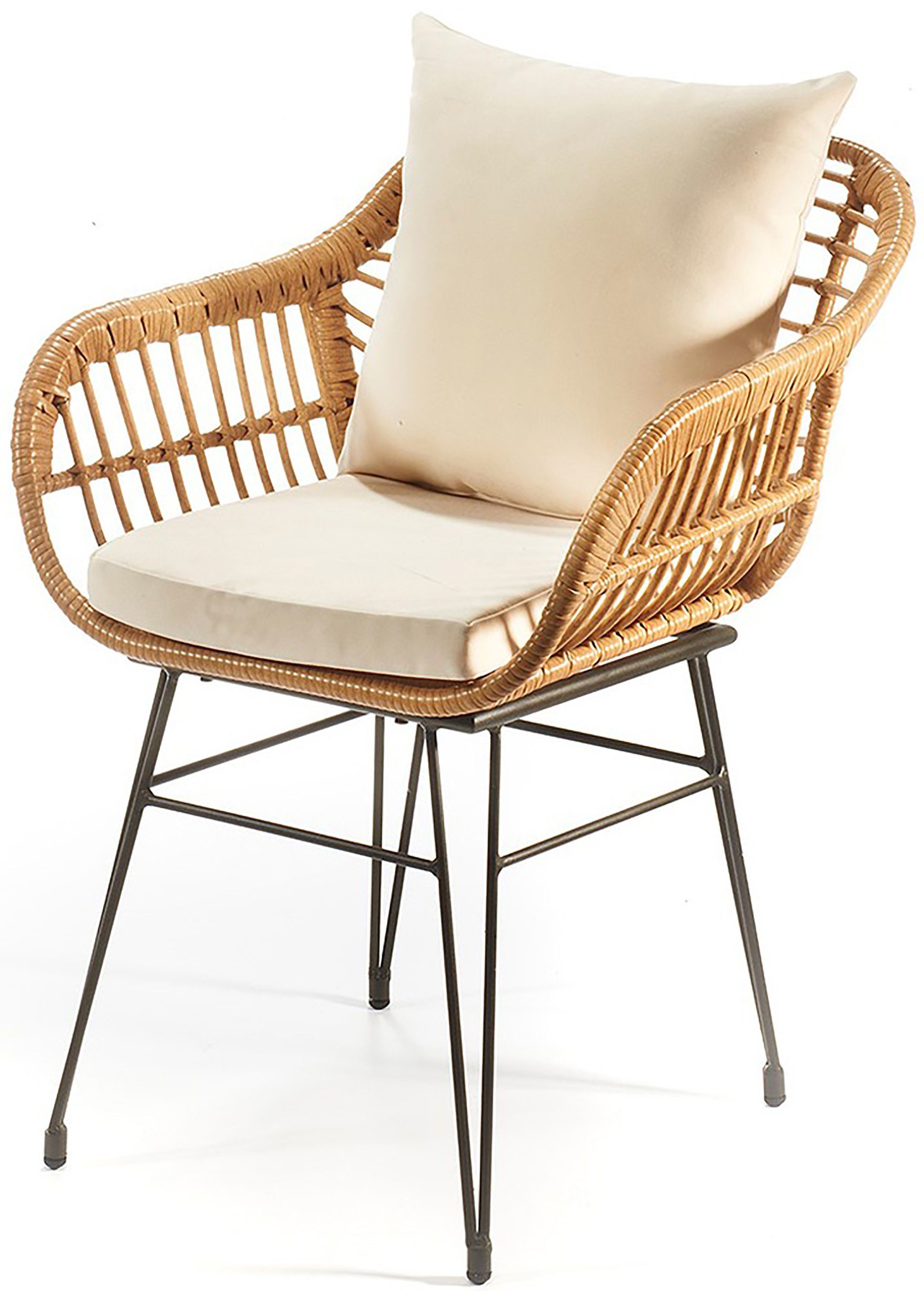 Kobolo 4-Fußstuhl Gartensessel Gartenstuhl RETRO inklusive Kissen (Polyrattan, 1 St)