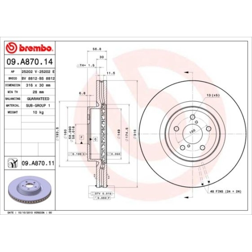 Bremsscheibe Brembo Vorderachse  1 Stück 09.A870.11 - ATU