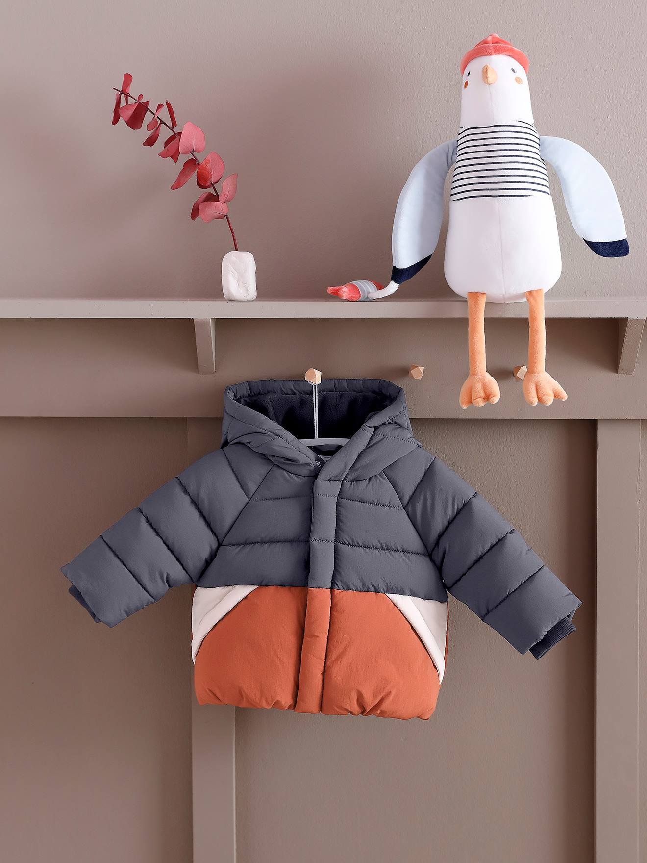 Doudoune colorblock bébé avec capuche marine