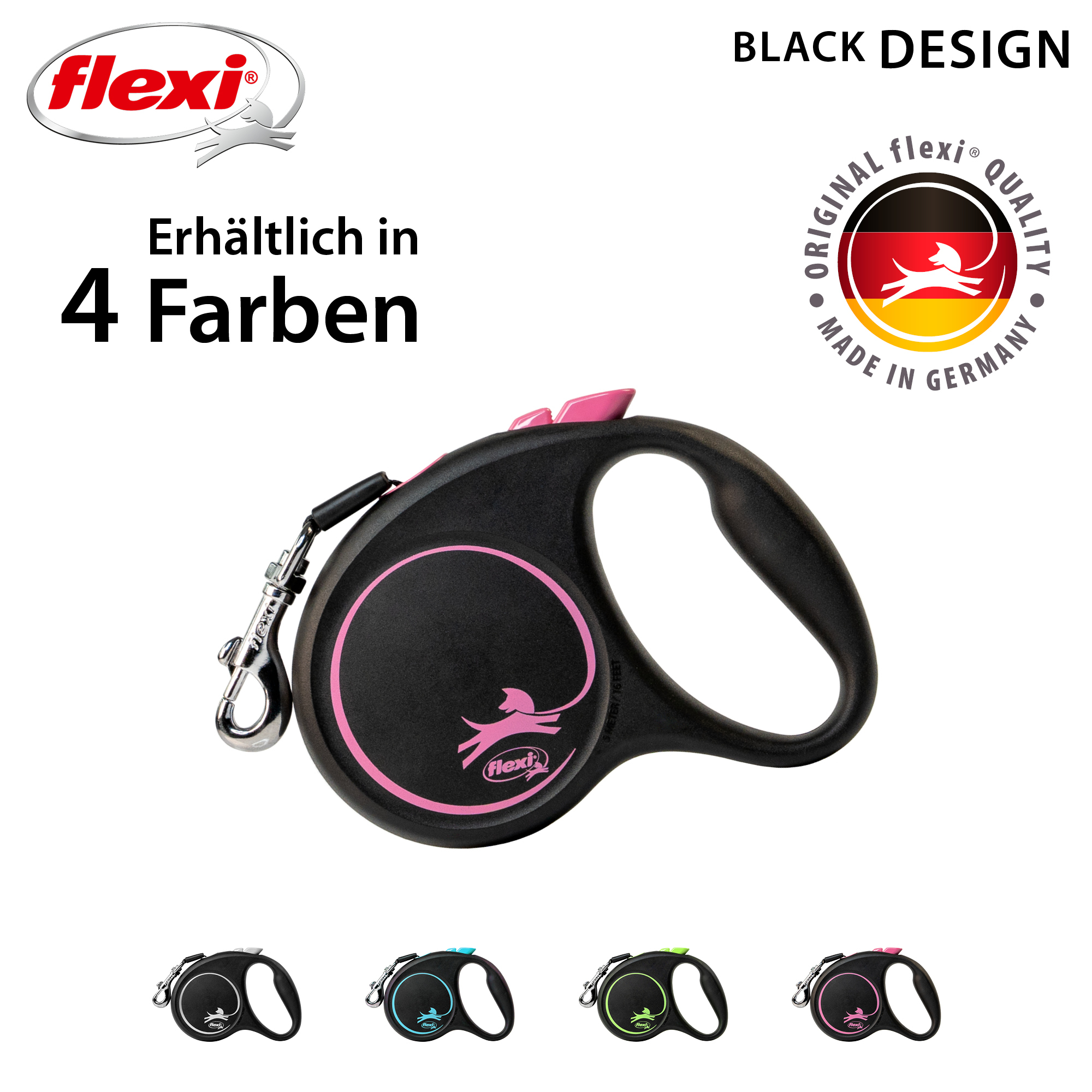 Flexi Hundeleinen Flexi Black Design Gurt pink S, 5 m, 15 kg