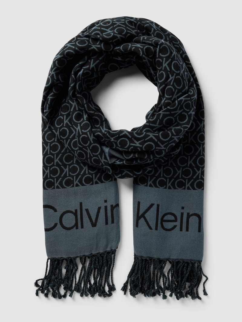 Schal mit Allover-Logo-Muster Modell 'FRINGES' in schwarz