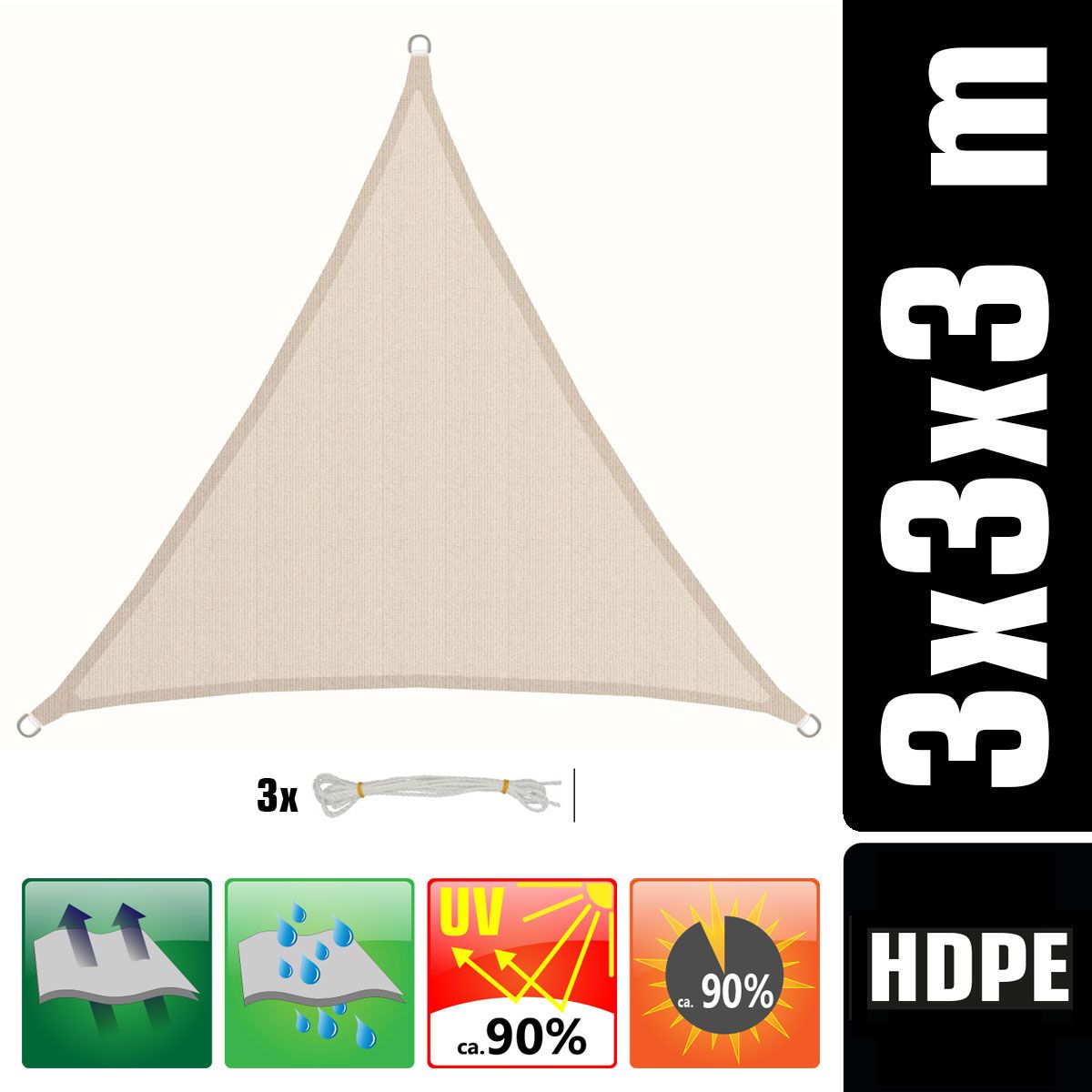 AMANKA 3 x 3 x 3 atmungsaktives UV Sonnensegel