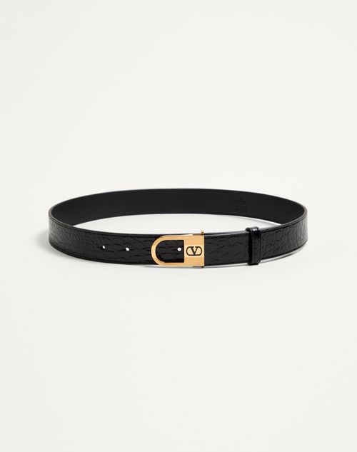 Cinto VLogo Signature de 30 mm em couro de crocodilo com detalhe de logotipo esmaltado