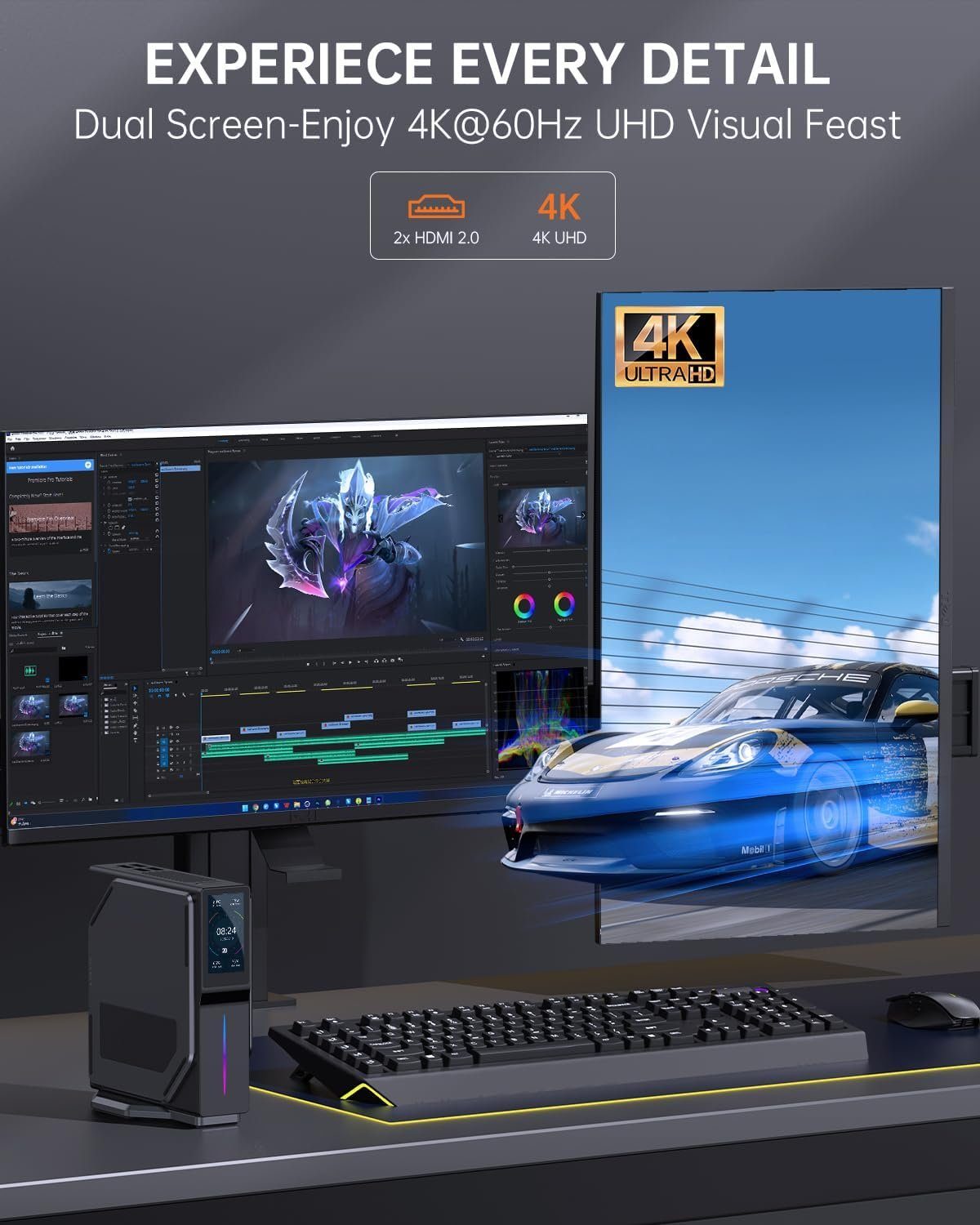 ACEMAGIC Mini PC mit LCD Bildschirm, Windows 11 Pro Computer Office Home 4K UHD Mini-PC (Intel Celeron, UHD Graphics, 16 GB RAM, 512 GB SSD, Luftkühlung, Multimedia, Workstation, Desktop, Business, Angebot, Gaming)