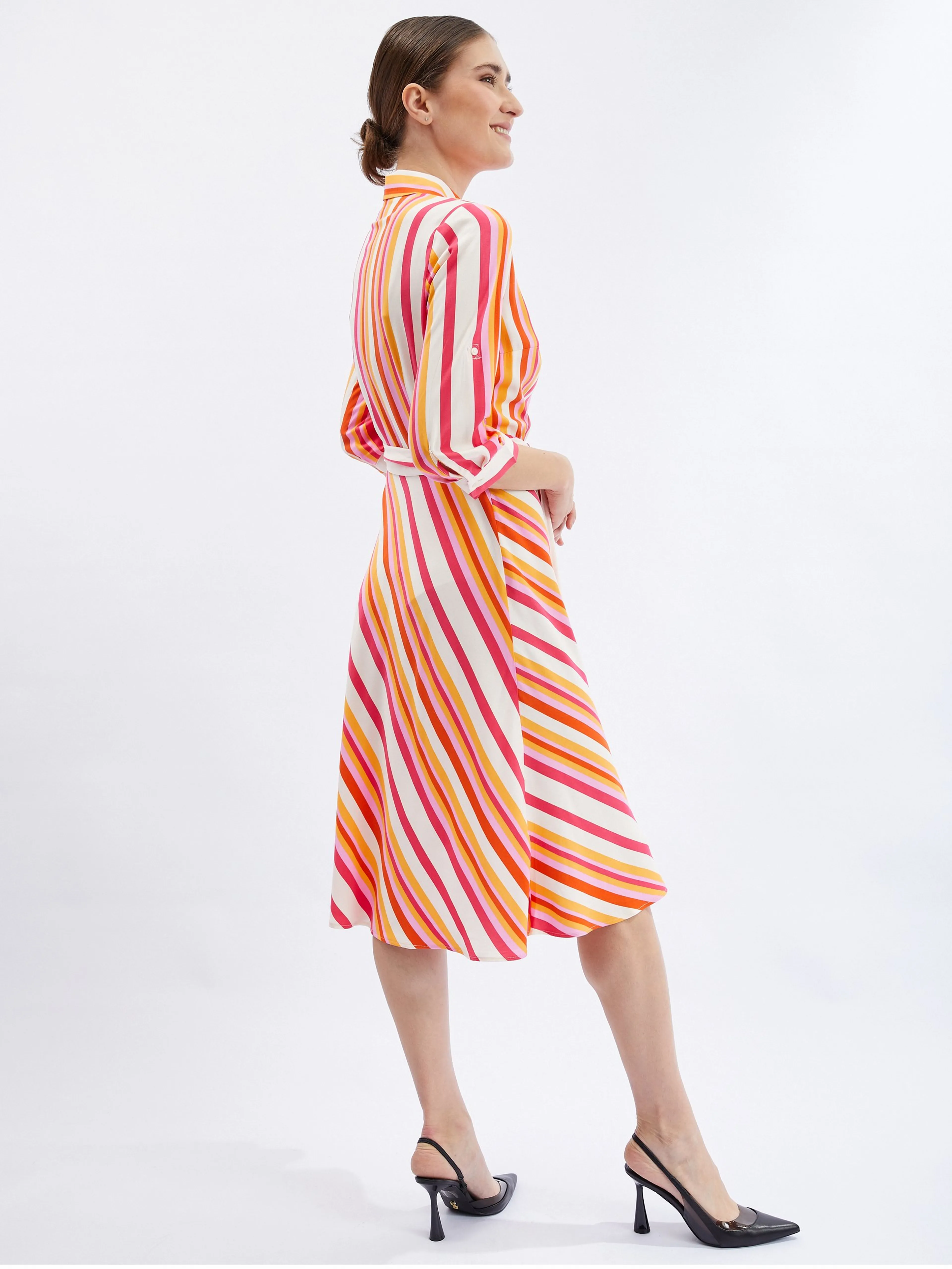 Rot-orangefarbenes gestreiftes Damen-Shirtkleid ORSAY