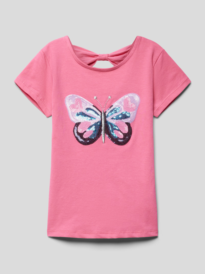 T-Shirt mit Paillettenbesatz in pink