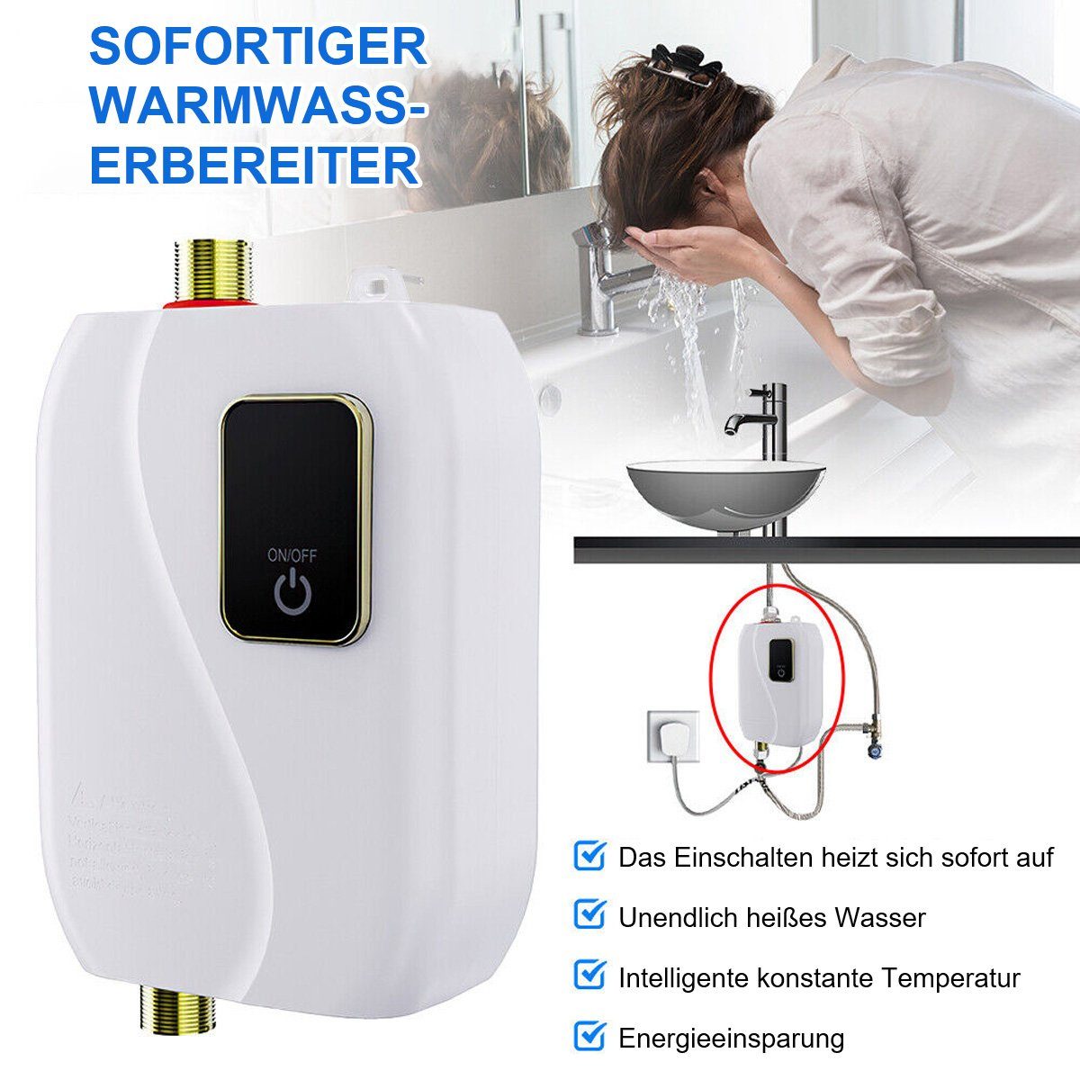 götäzer Klein-Durchlauferhitzer Durchlauferhitzer Mini-Küchenschatz, 1 St., Kleiner Warmwasserbereiter für die Küche mit Schnellheizung
