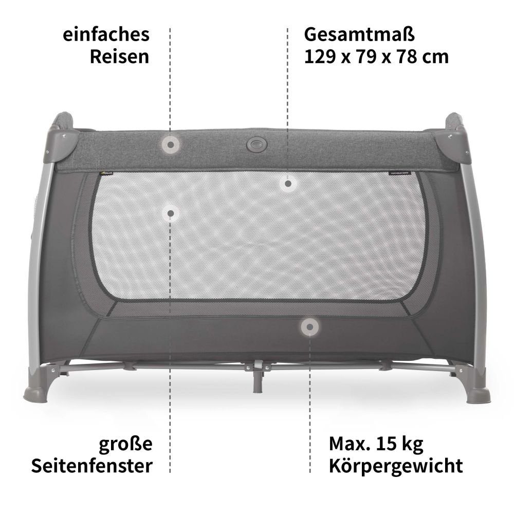 Hauck Baby-Reisebett Play'n Relax Center - Melange Charcoal, 7-tlg., Kinderreisebett mit Matratze, Insektenschutz, Wickelauflage - faltbar
