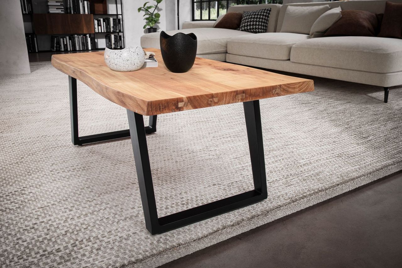 Wohnling Couchtisch 120 cm Akazie Massivholz Wohnzimmertisch Sofatisch Baumkante