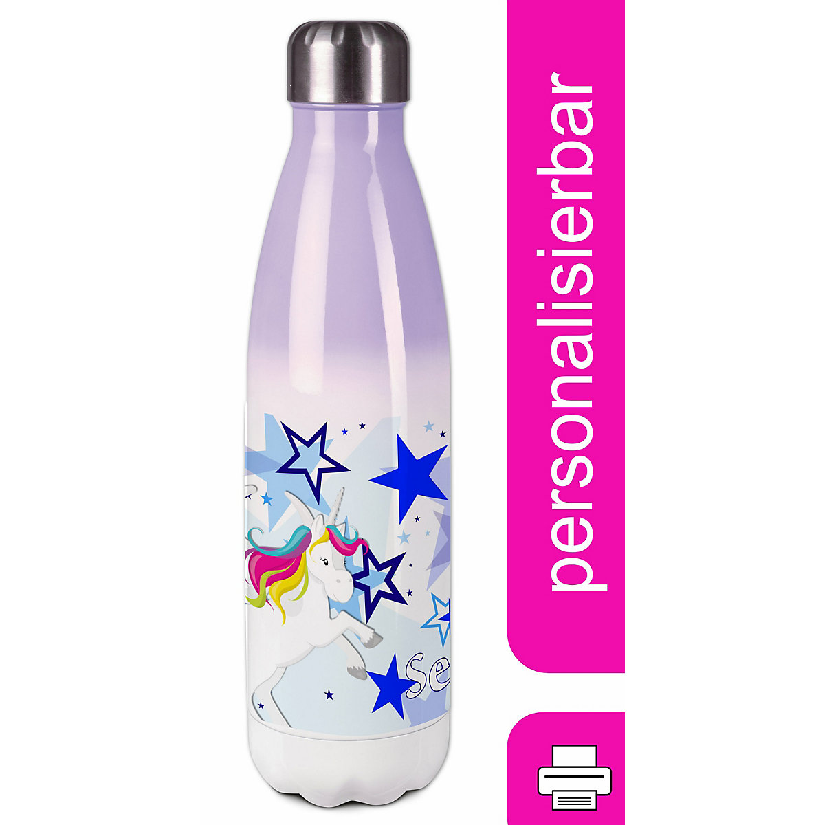 Edelstahl Kinder Thermoflasche / Trinkflasche bunt Pegasus Sterne Farbe blau Spülmaschinenfest, Auslaufsicher, Bruchfest, Doppelwandig, Für Heißgetränke geeignet, Mit Deckel, Isoliert