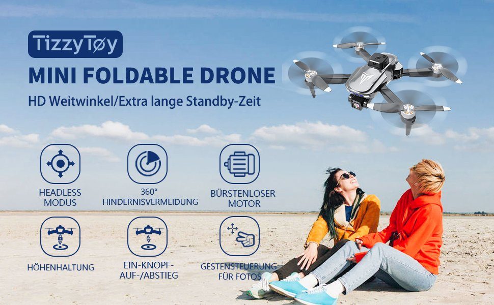 TizzyToy Bürstenloser Motor Drohne,App-Steuerung,Kinder, Geschenke, Spielzeug Spielzeug-Drohne (4K-Kamera, Luftdruck-Höheneinstellung, LED-Beleuchtung, Ersatzzubehör können bei otto erworben werden, Hochleistungsmotor, Lüfterblatt, Drohne für Erwachs