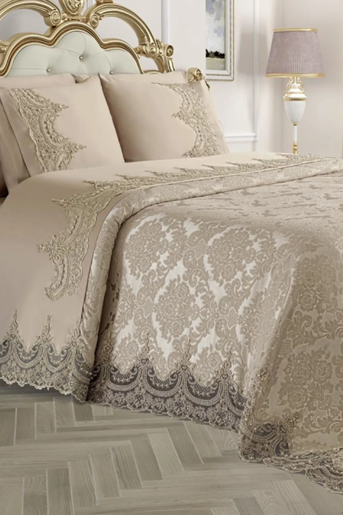 Çeyiz Diyarı  Mitgift-Piqué-Set mit französischer Spitze, Arus Beige