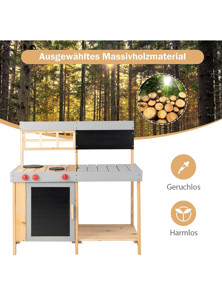 COSTWAY Spielküche Outdoor in Braun günstig kaufen 90 cm
