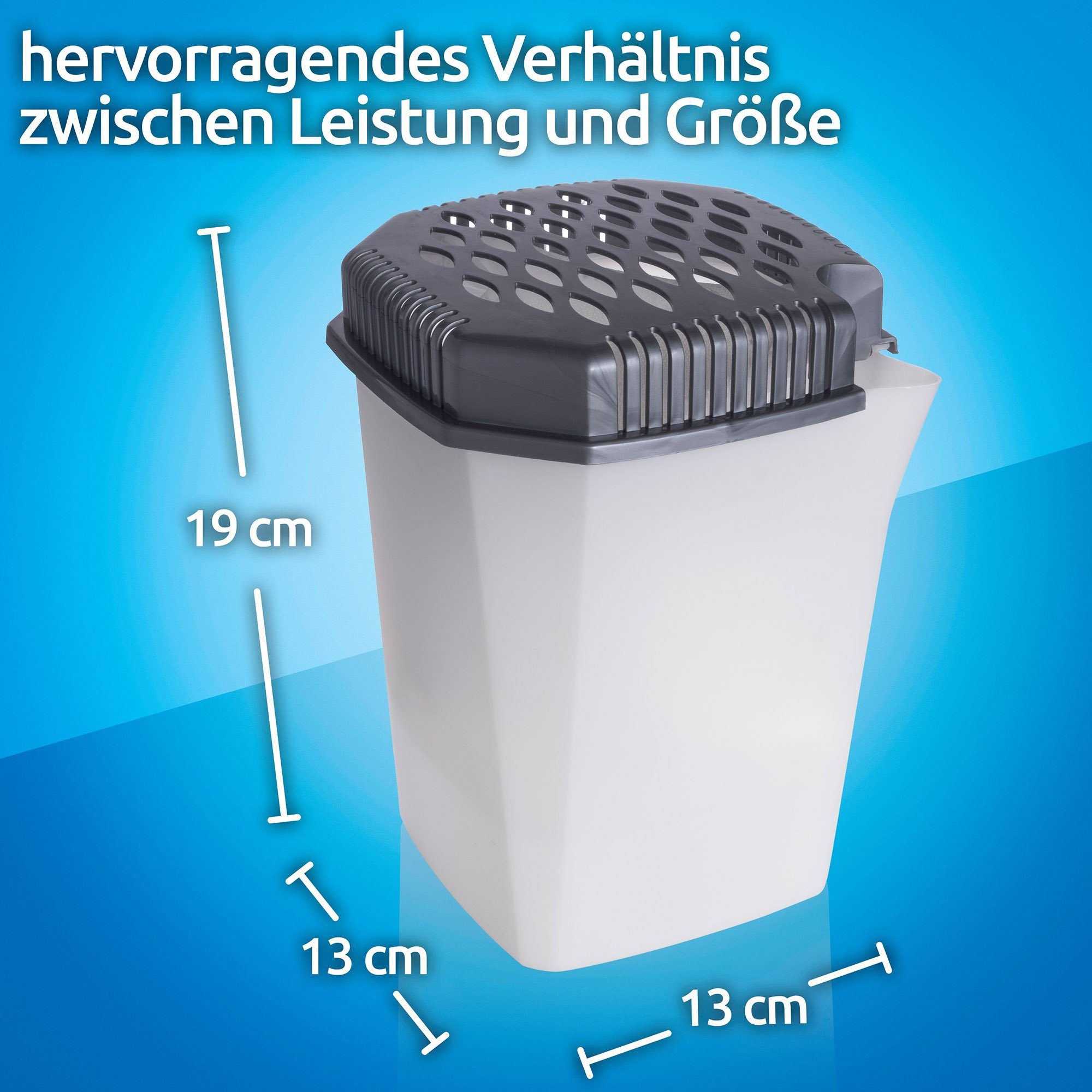 Bestlivings Luftentfeuchter Entfeuchter mit Ausgießer, für 55 m³ Räume, Tank 0,50 l, Raumentfeuchter inkl. 2x 680gr Granulat - Entfeuchter Raum