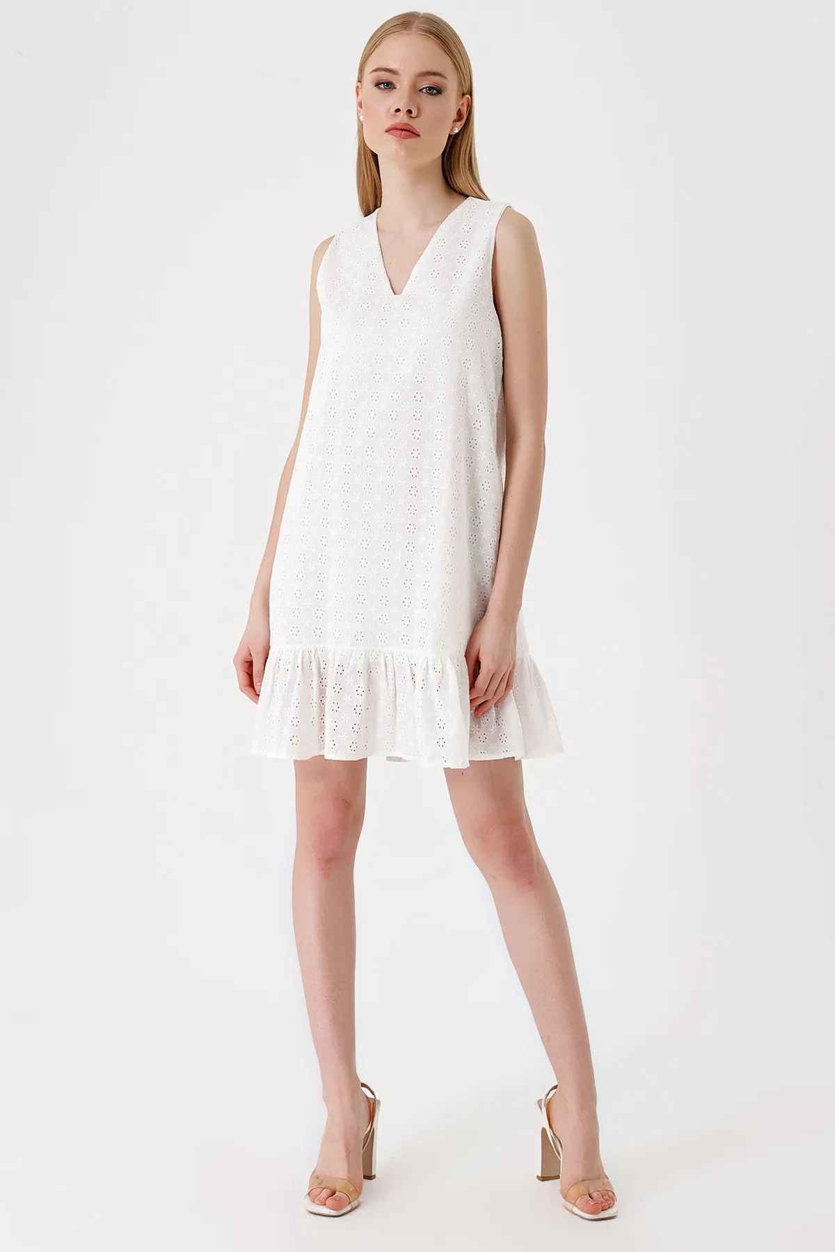 Bigdart  2391 Minikleid mit V-Ausschnitt und Wellenkante – Weiß