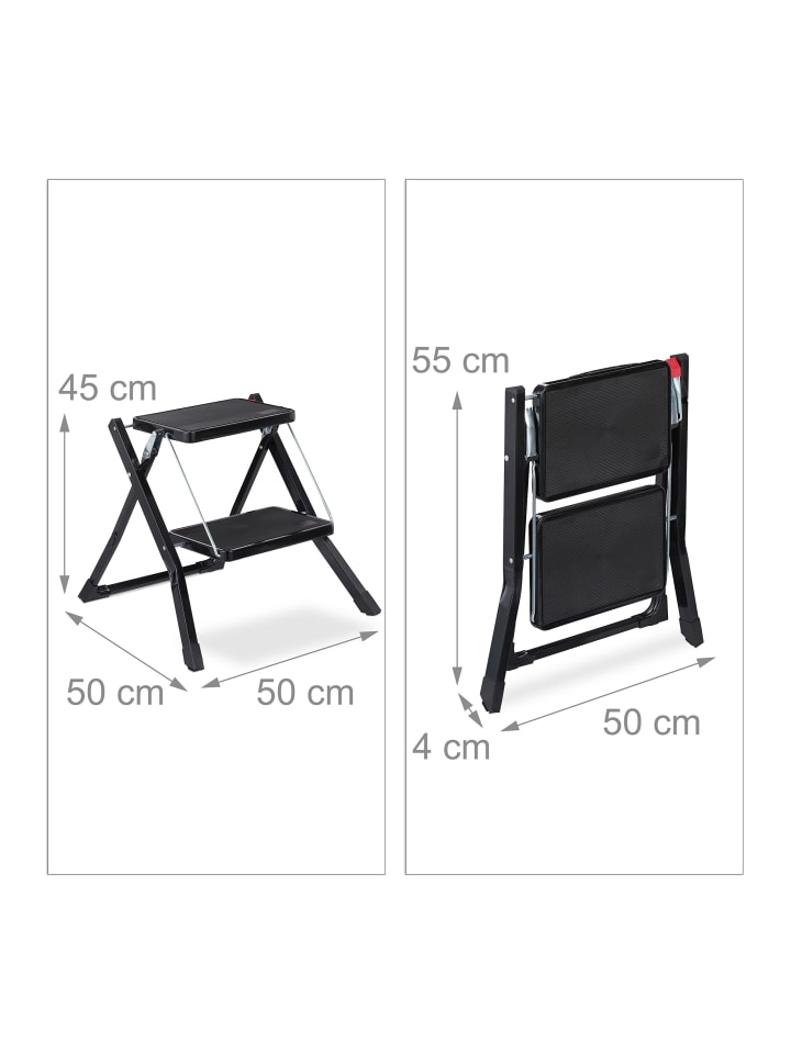 relaxdays Trittleiter in Schwarz - (B)50 x (H)45 x (T)50 cm günstig kaufen onesize