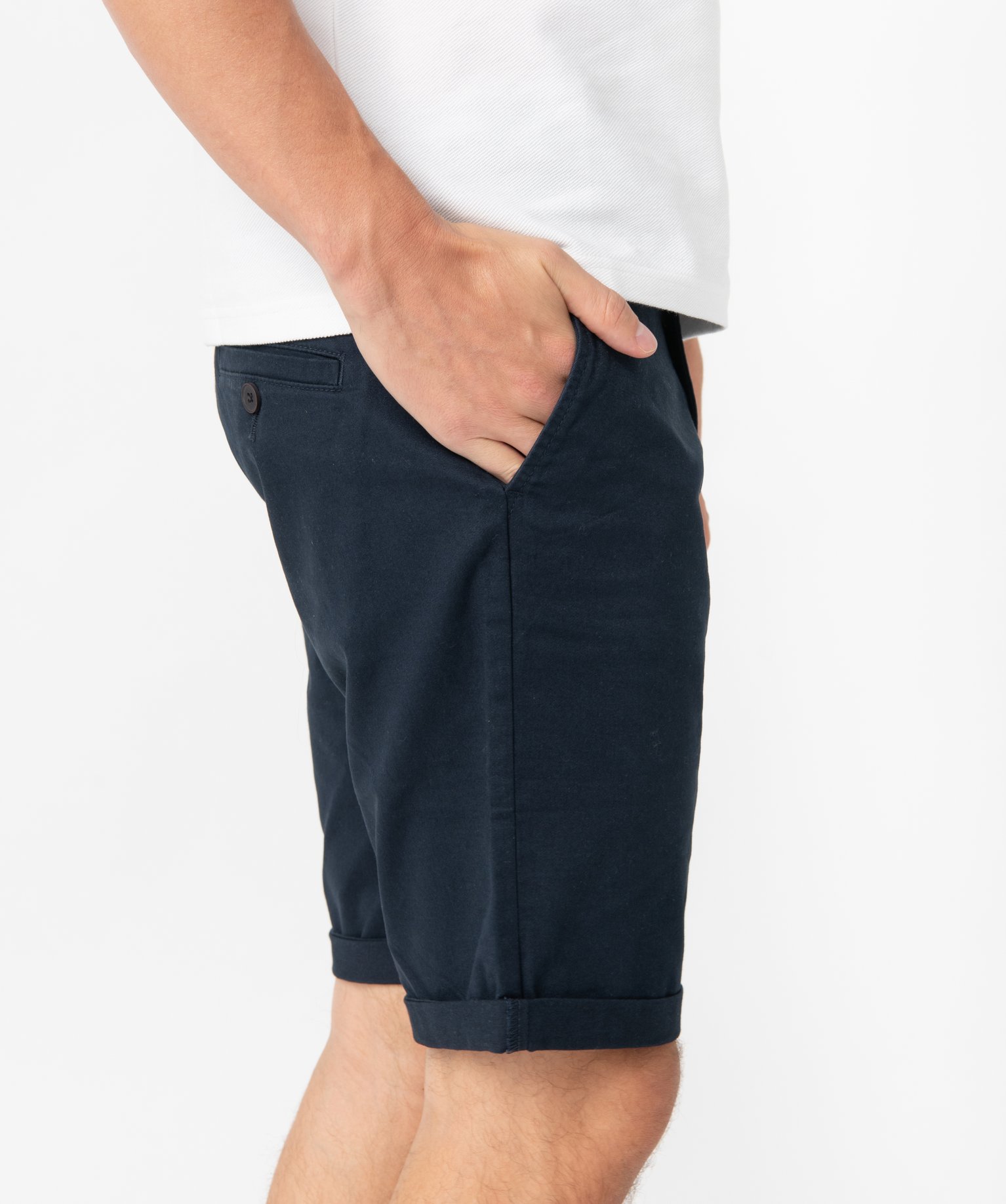 Bermuda homme en toile extensible 5 poches coupe chino bleu fonce | GEMO
