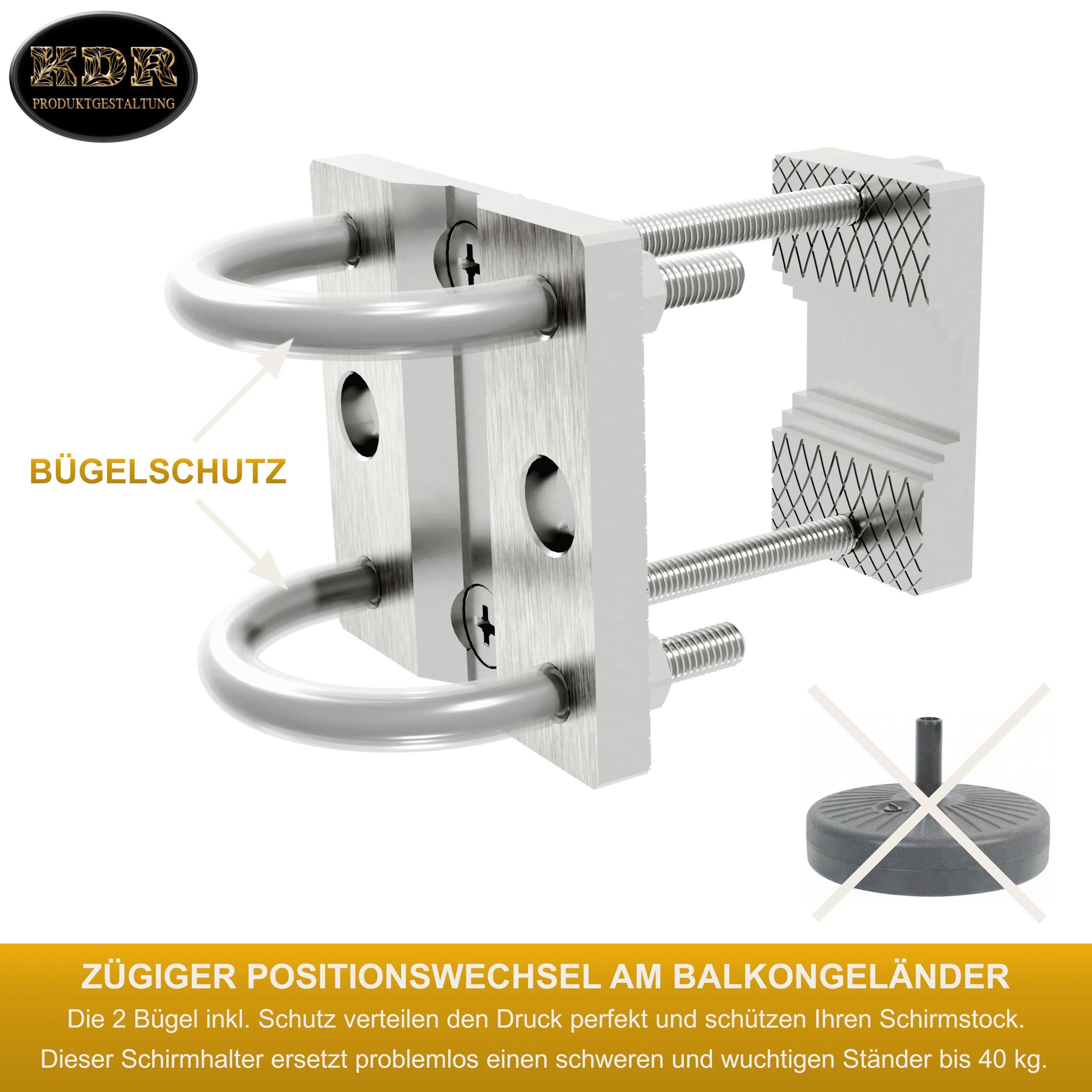 KDR Produktgestaltung Schirmhalter Sonnenschirmhalter Balkongeländer Sonnenschirmständer für Sonnenschirm, für Stöcke bis Ø 42 mm