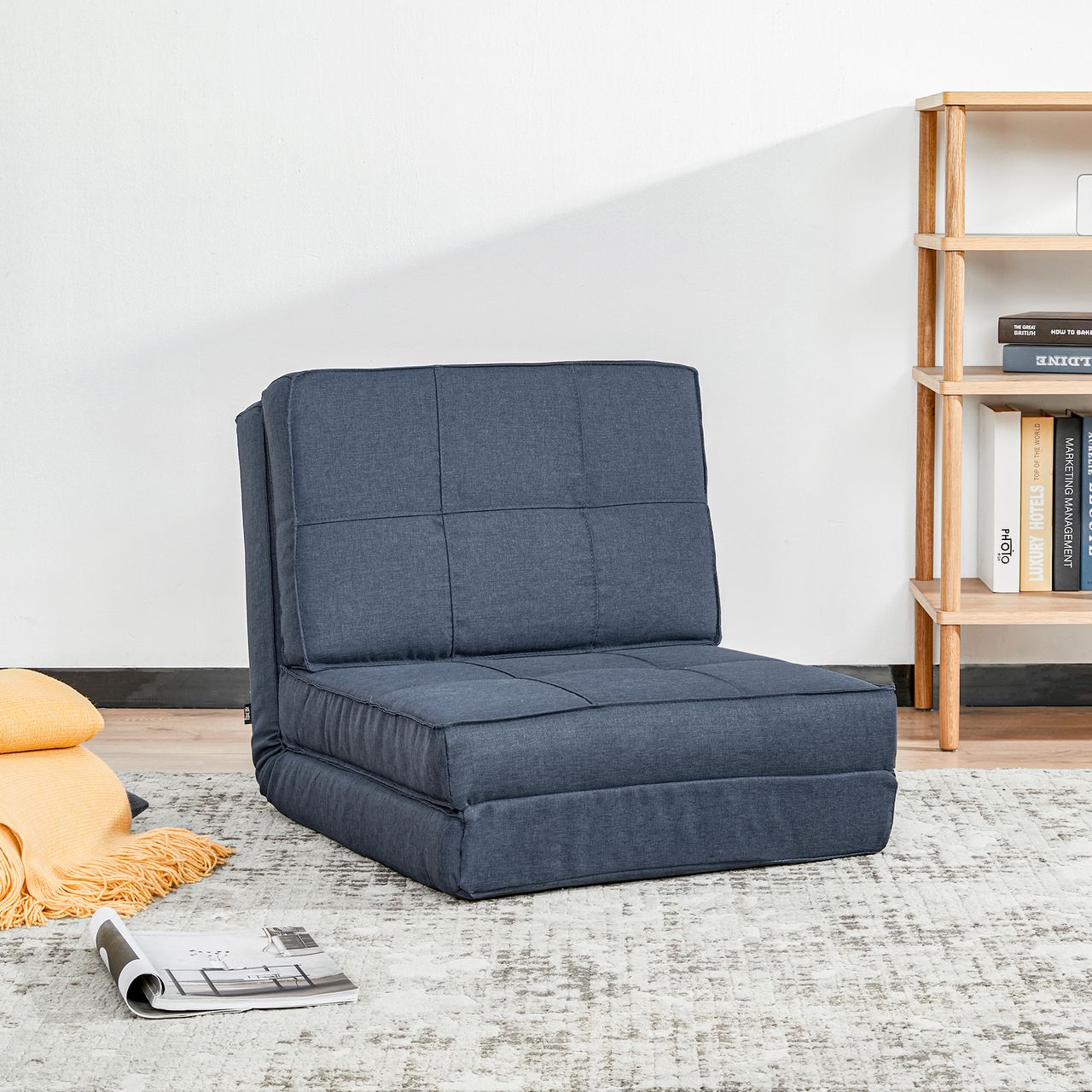 HOMCOM Bodensofa klappbar Schlafsessel Bodenstuhl 5-stuhfig verstellbar Klappsessel Schlafsofa Sofabett Einzelsofa Dunkelblau 61 x 73 x 58 cm