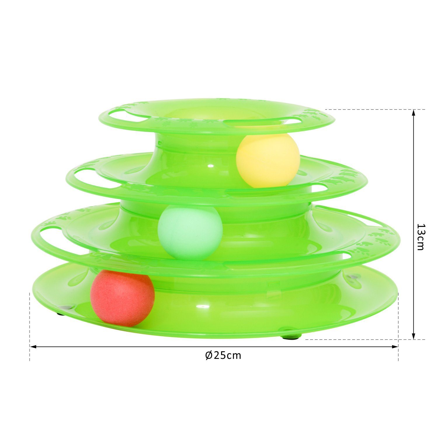 PawHut Kratzbaum Katzenspielzeug 3 Etagen 3 Bälle tierfreundlicher Kunststoff, BxTxH: 25x16x13 cm