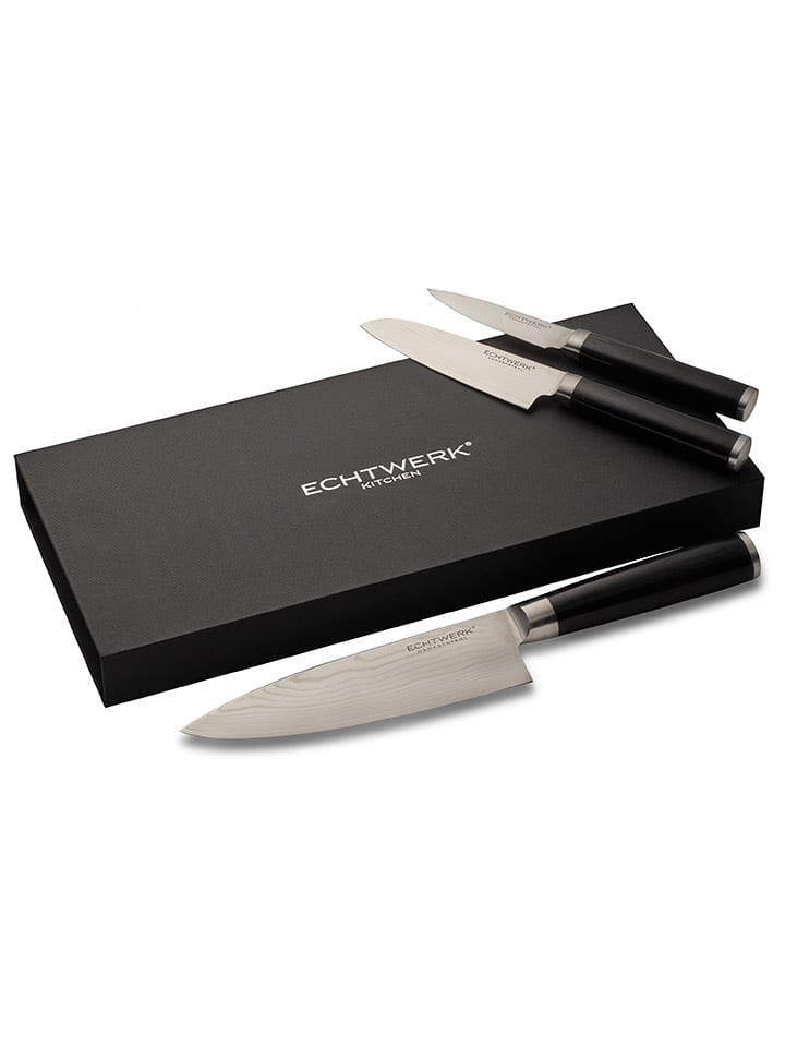 Echtwerk 3tlg. Set: Damast-Messer in Schwarz/ Silber günstig kaufen onesize
